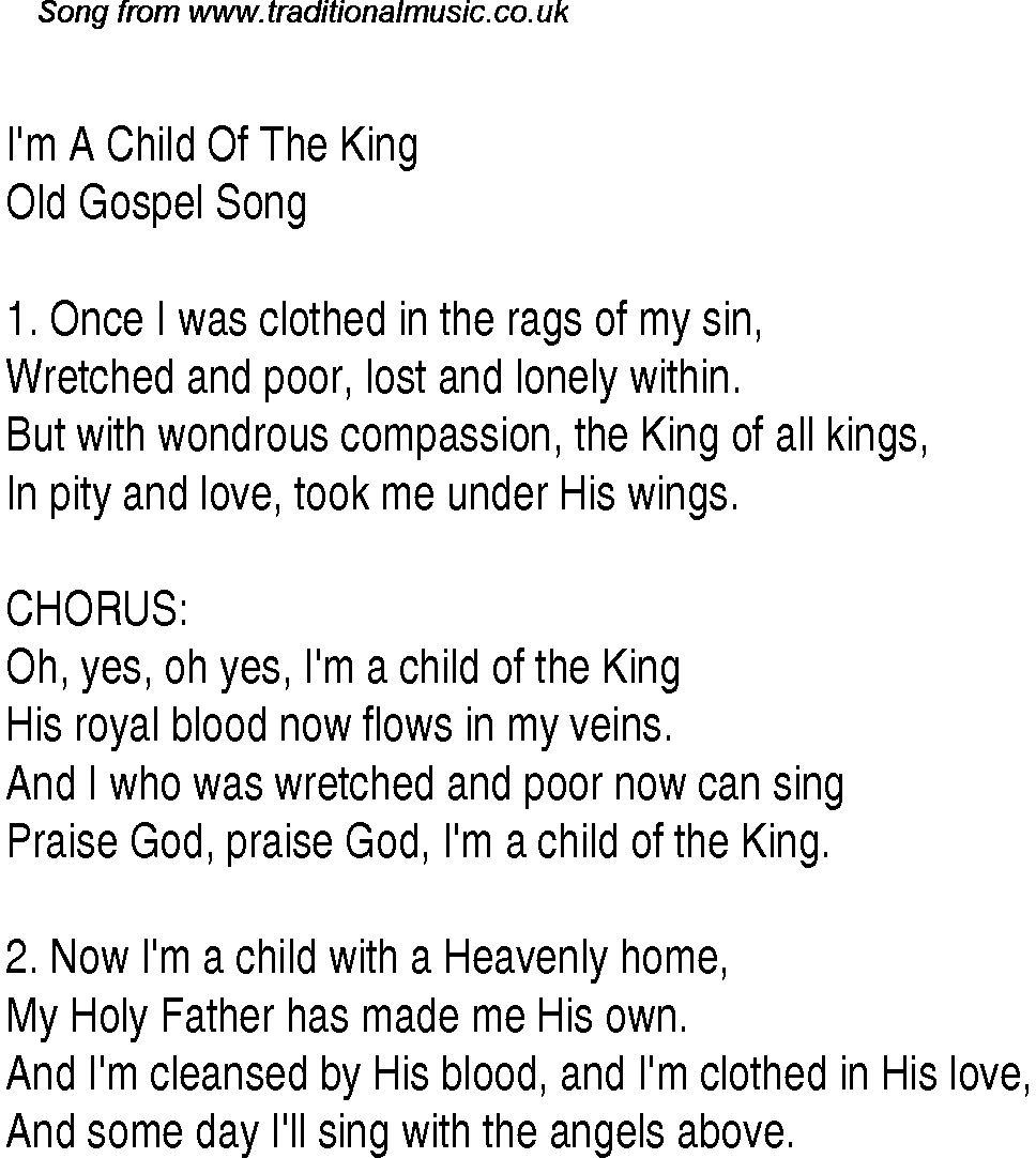 Gospel Song: i'm-a-child-of-the-king, lyrics and chords.