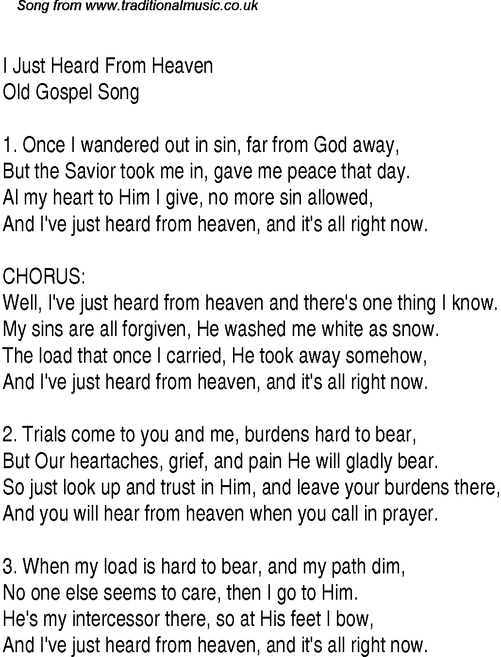 Gospel Song: i-just-heard-from-heaven, lyrics and chords.