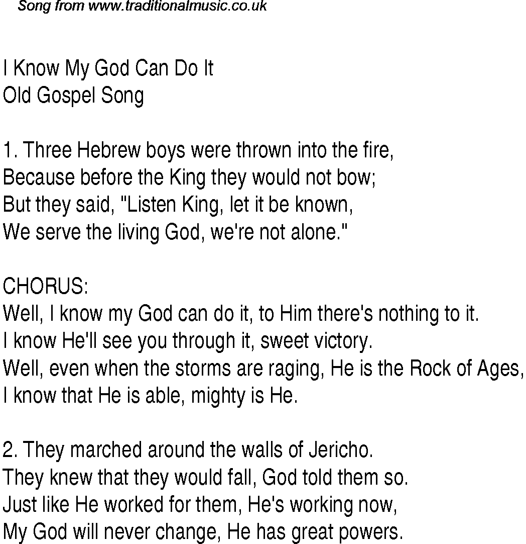 Gospel Song: i-know-my-god-can-do-it, lyrics and chords.