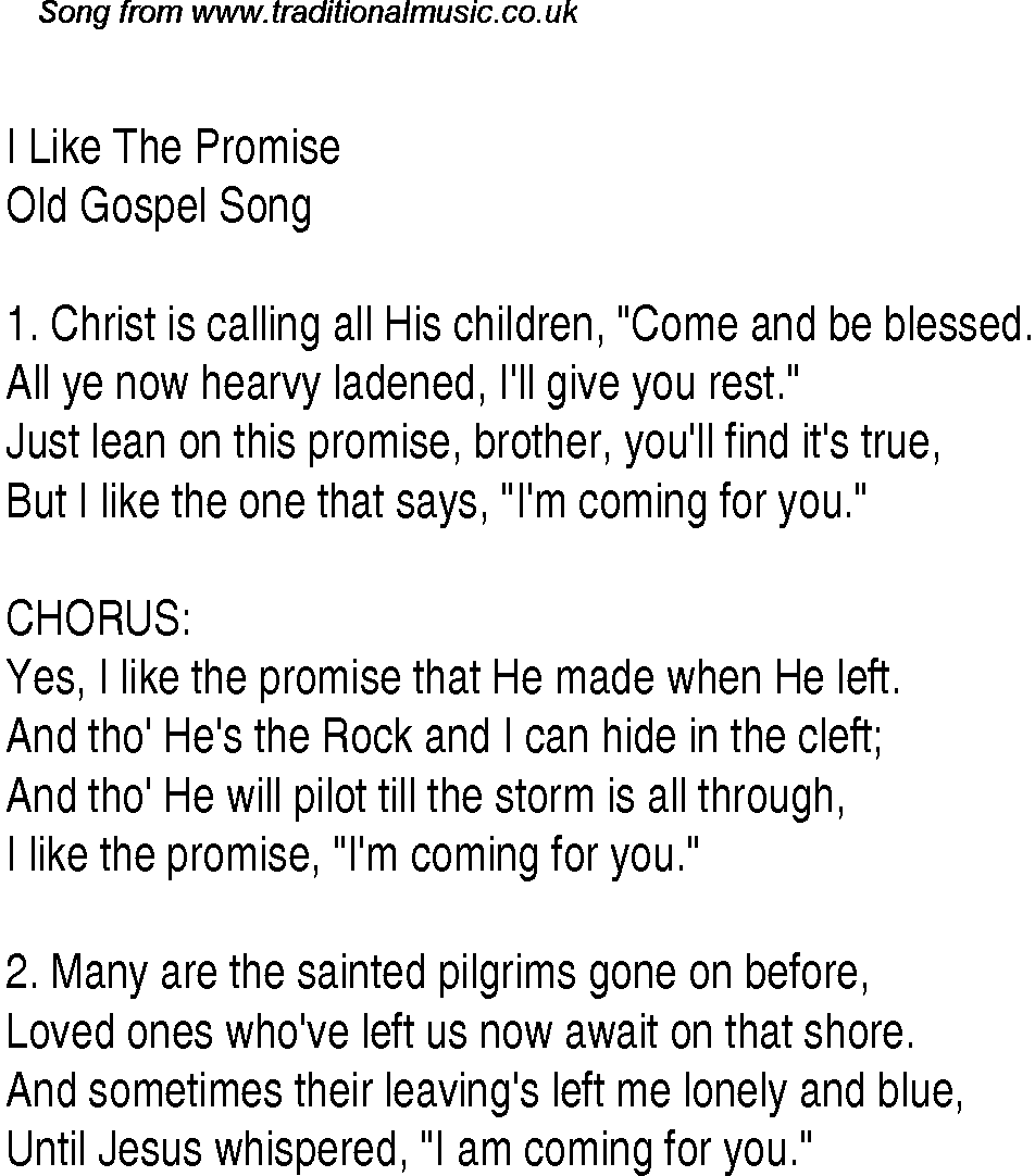 Gospel Song: i-like-the-promise, lyrics and chords.
