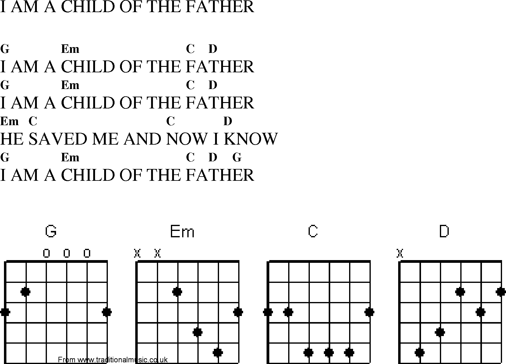 Gospel Song: i_am_a_child_of_the_father, lyrics and chords.