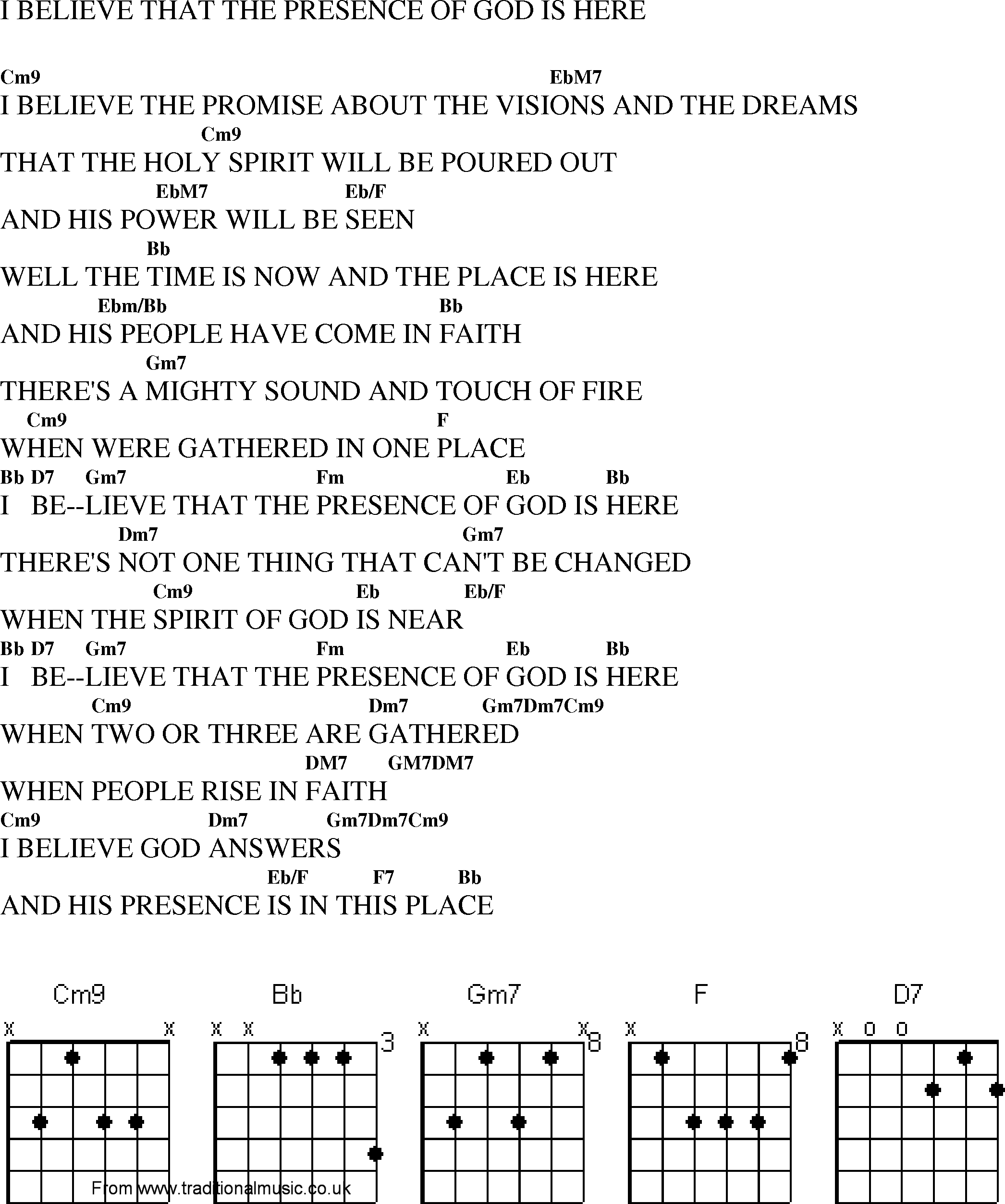Gospel Song: i_believe_that_the_presence_of_god_is_here, lyrics and chords.