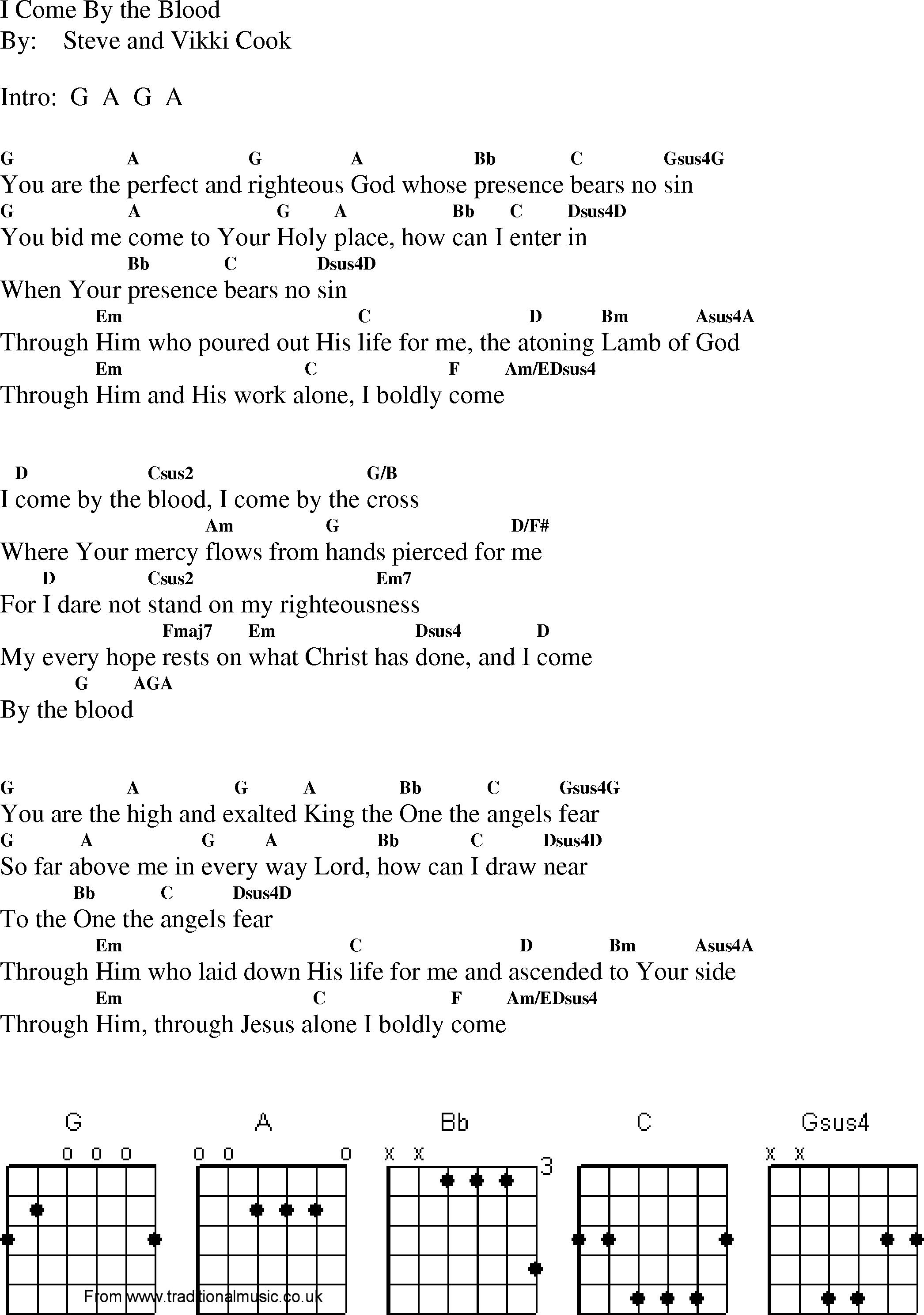Gospel Song: i_come_by_the_blood, lyrics and chords.