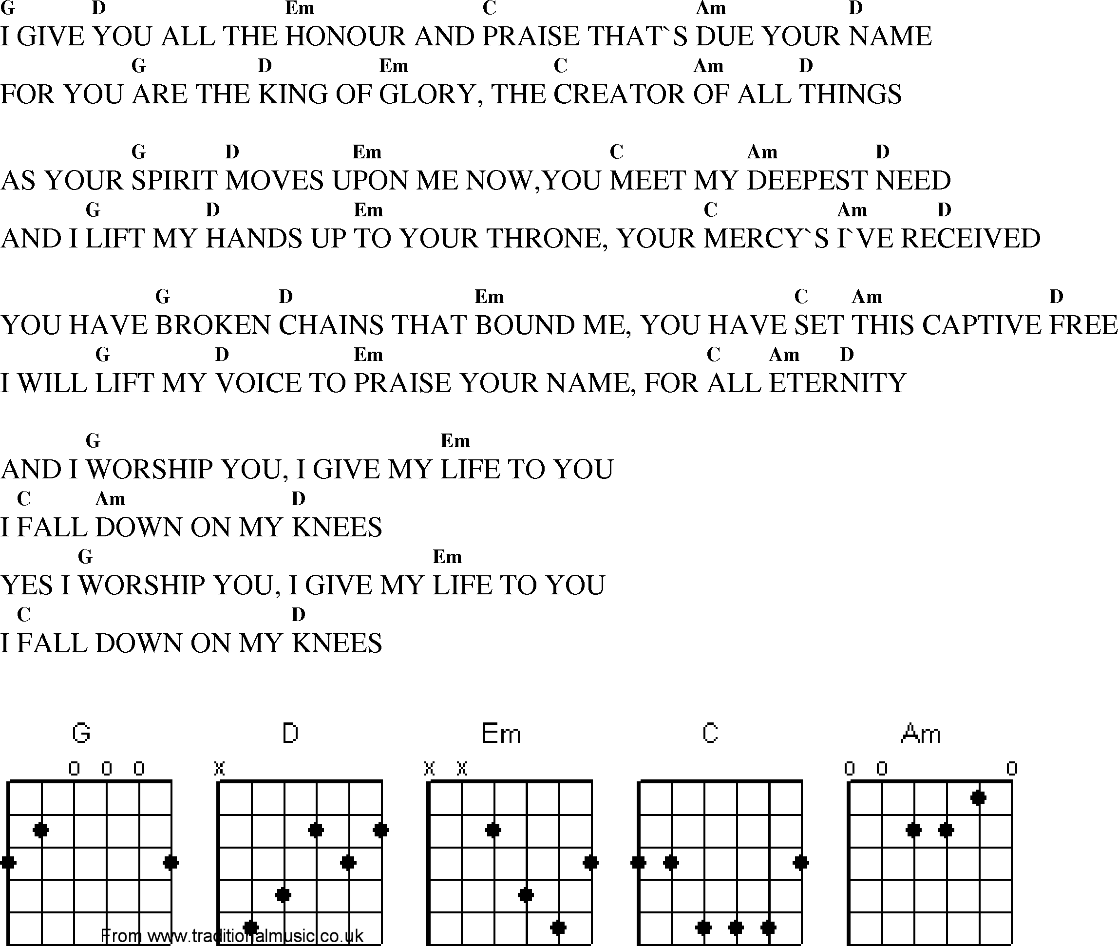 Gospel Song: i_give_you_ll_the_honour, lyrics and chords.