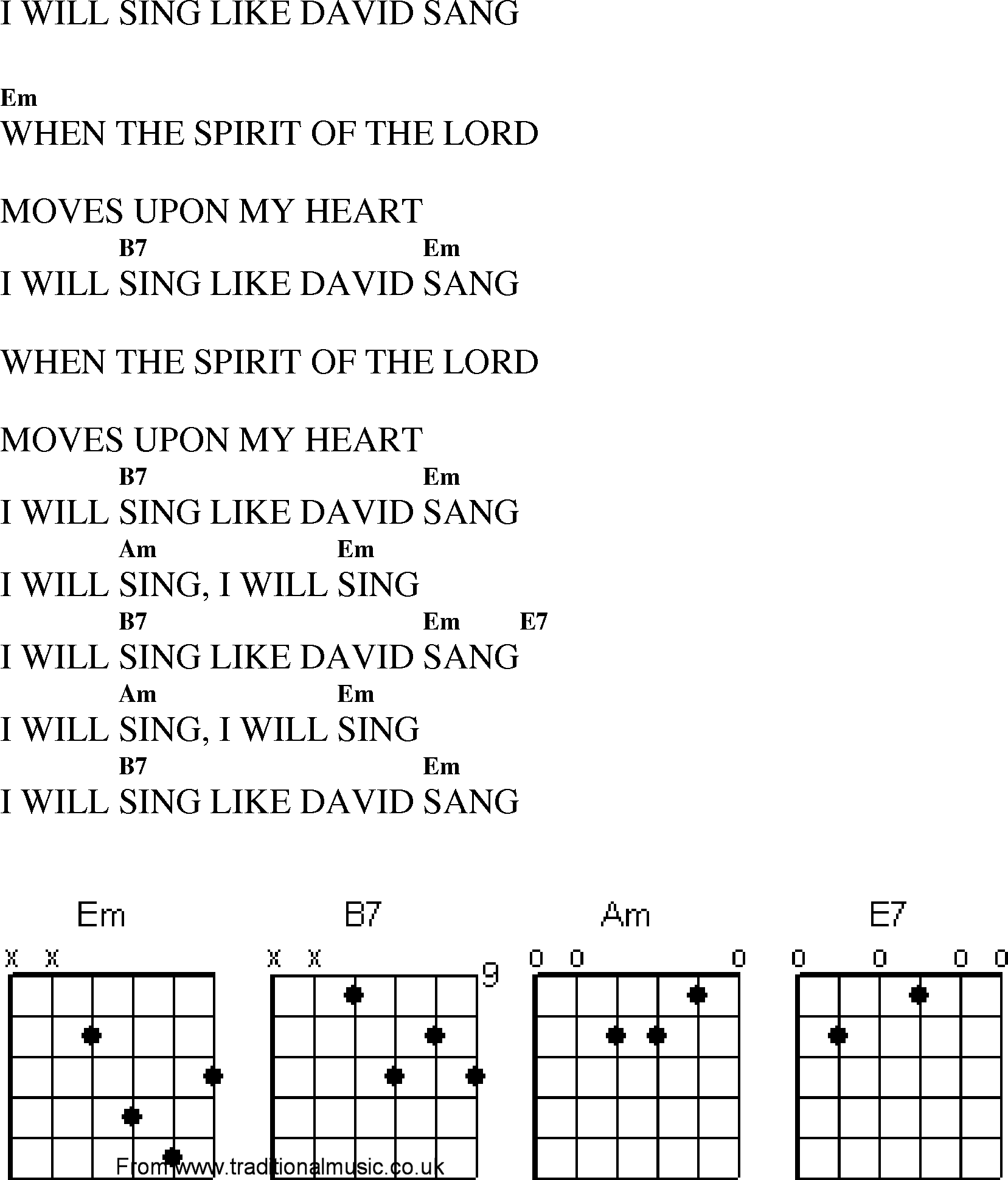 Gospel Song: i_will_sing_like_david_sang, lyrics and chords.