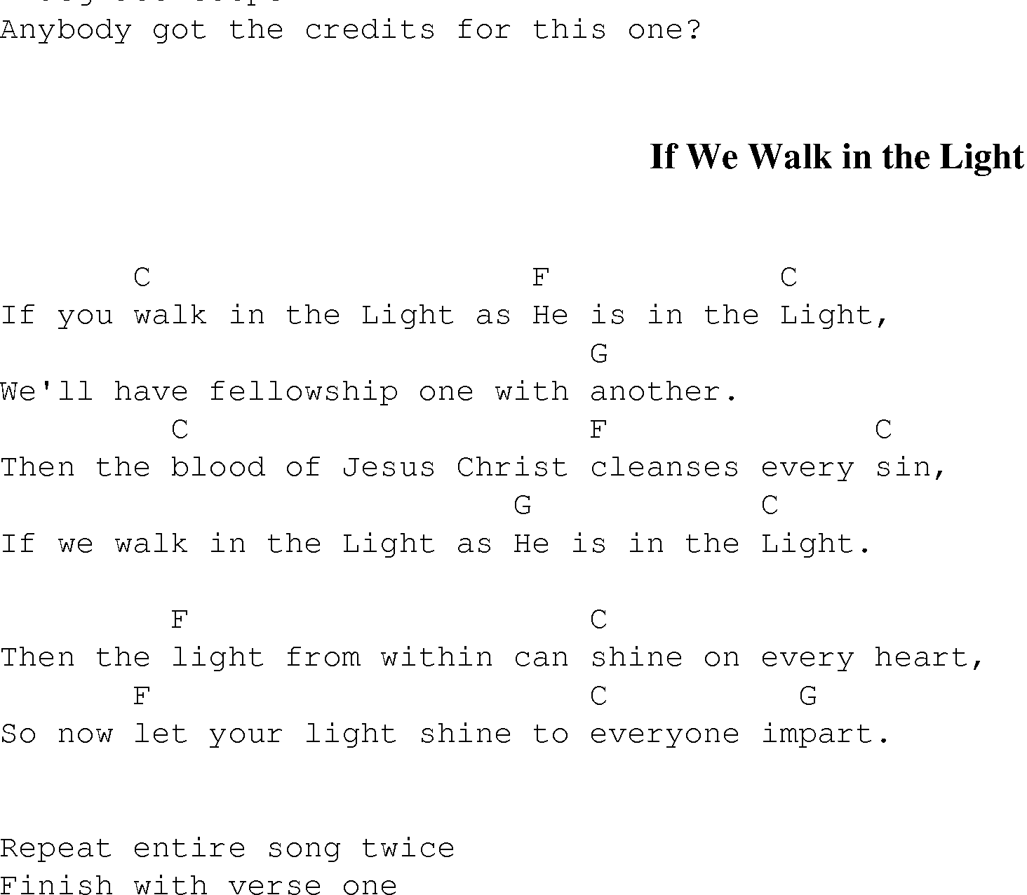 Gospel Song: if_we_walk_in_the_light, lyrics and chords.