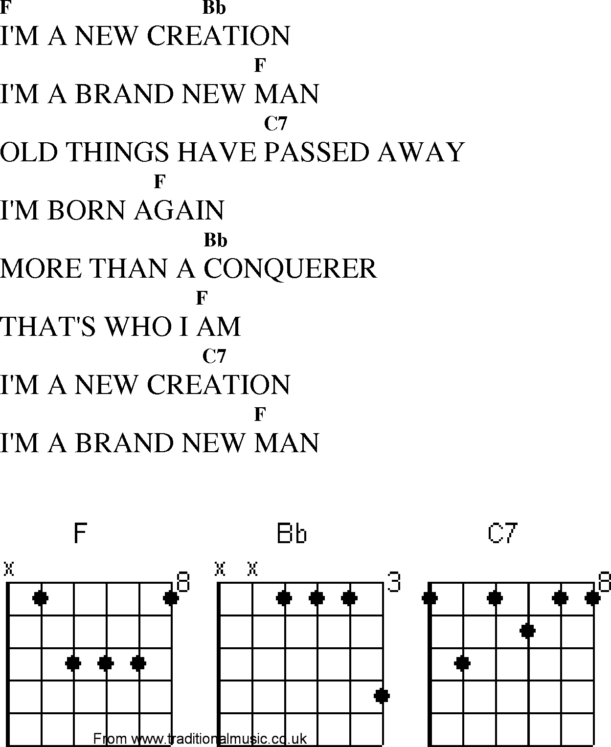 Gospel Song: im_a_new_creation, lyrics and chords.