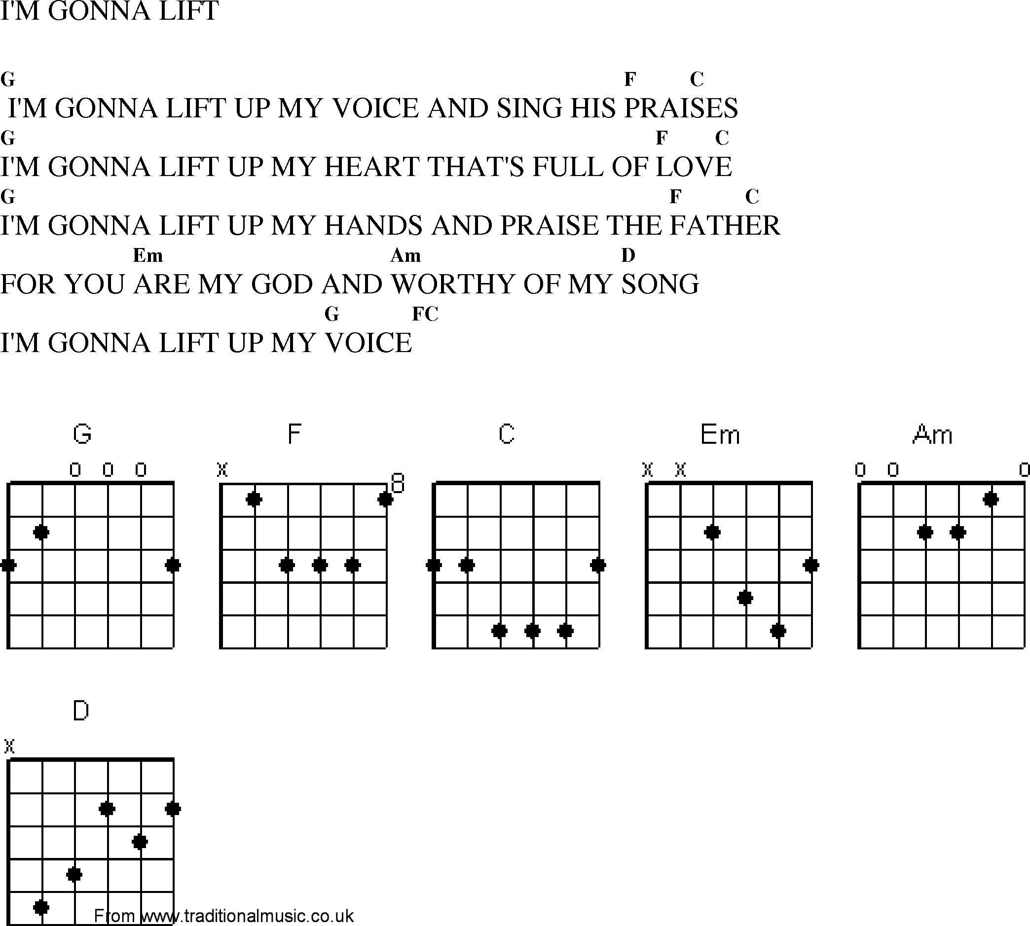 Gospel Song: im_gonna_lift, lyrics and chords.