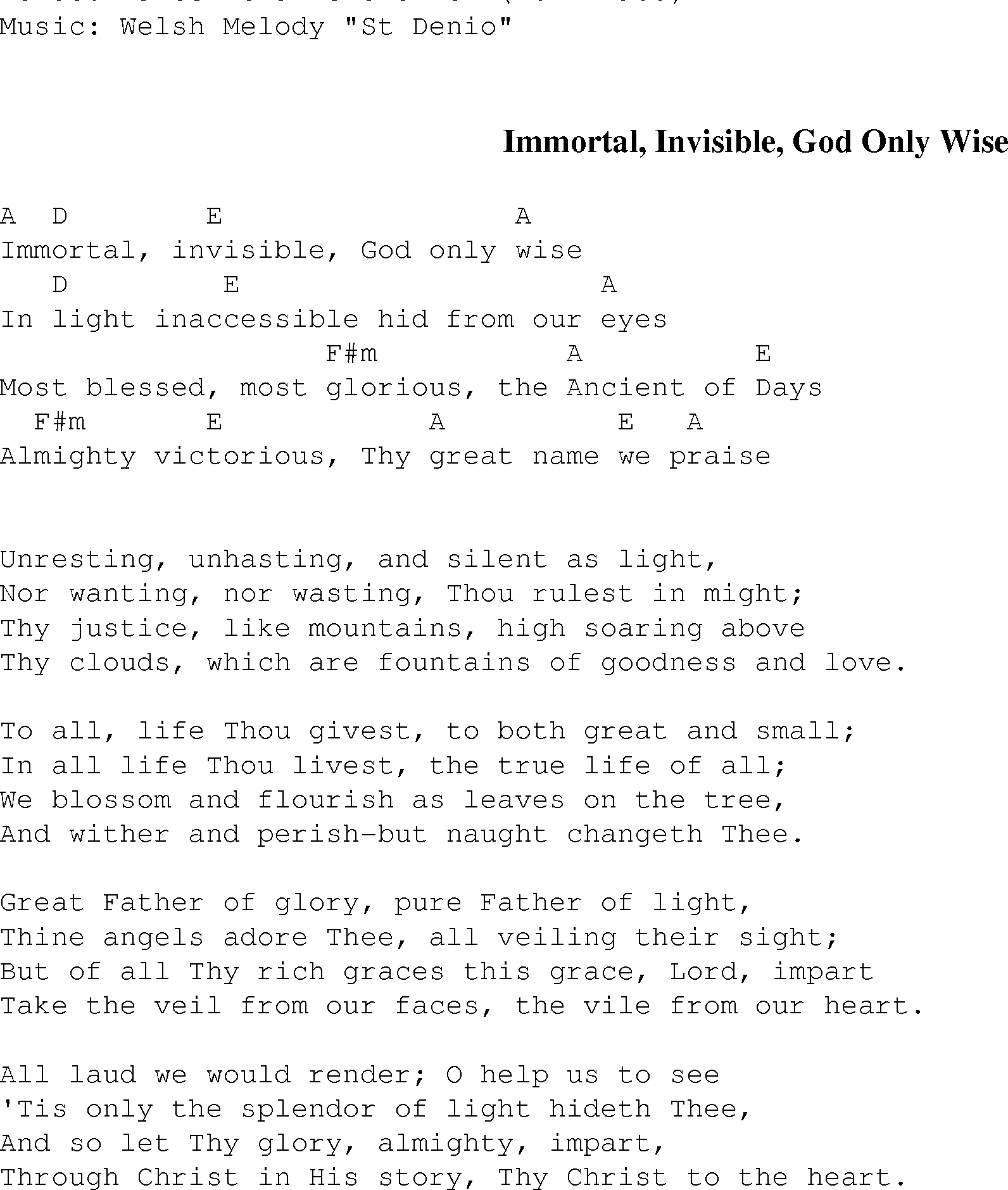 Gospel Song: immortal_invisible_god_only_wise, lyrics and chords.