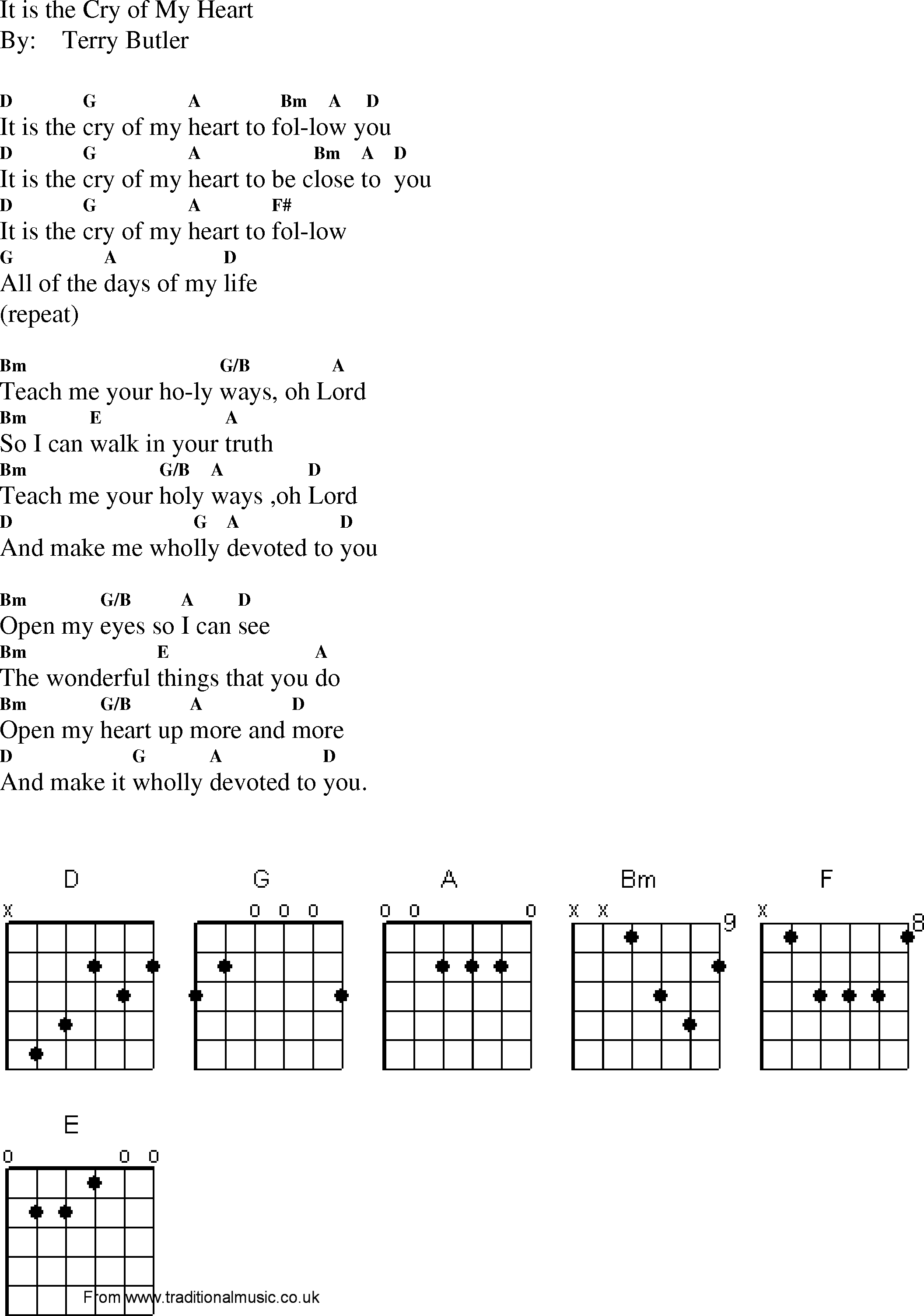 Gospel Song: it_is_the_cry_of_my_heart, lyrics and chords.