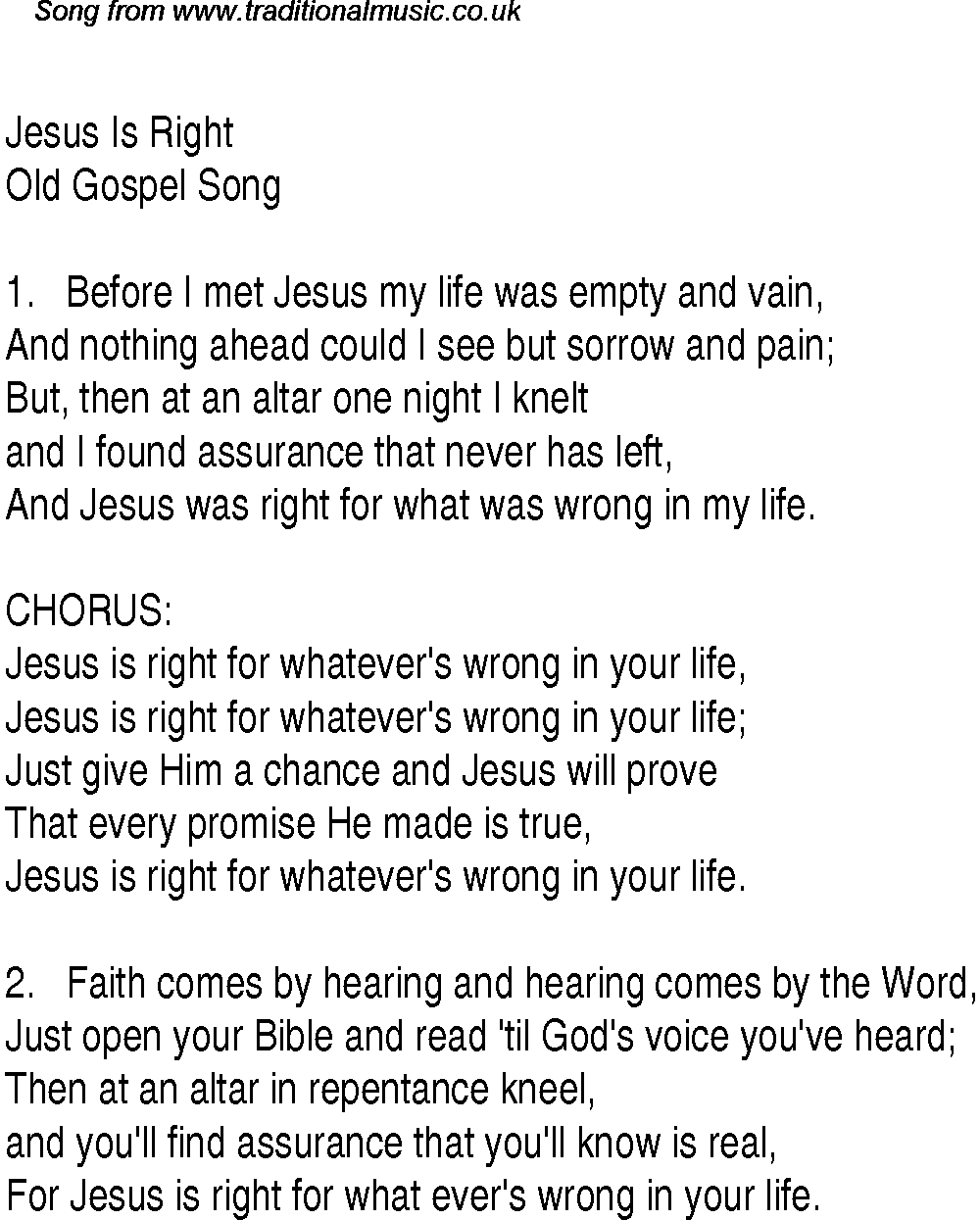 Gospel Song: jesus-is-right, lyrics and chords.