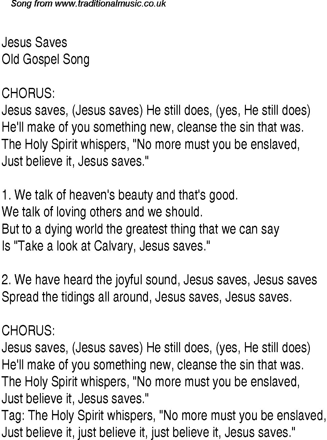 Gospel Song: jesus-saves, lyrics and chords.