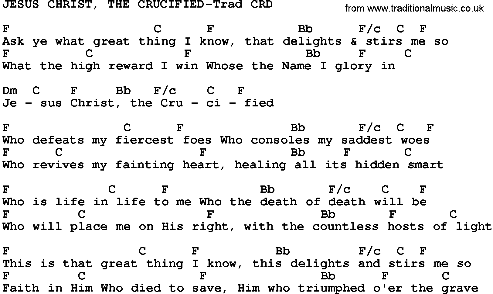 Gospel Song: Jesus Christ, The Crucified-Trad, lyrics and chords.