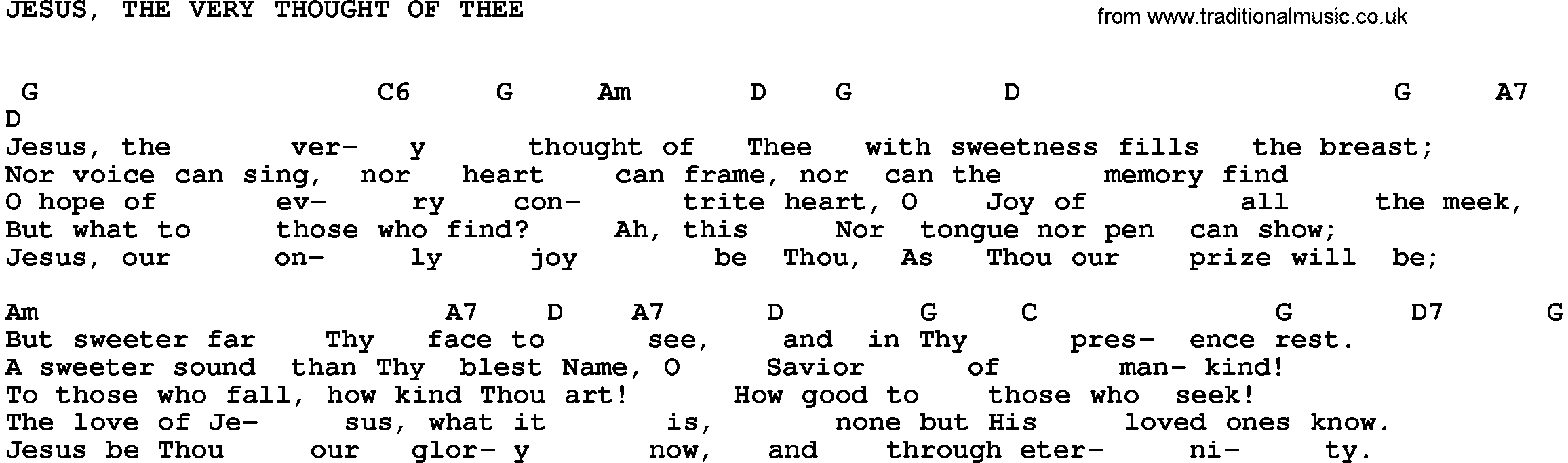 Gospel Song: Jesus The Very Thought Of Thee-Trad, lyrics and chords.