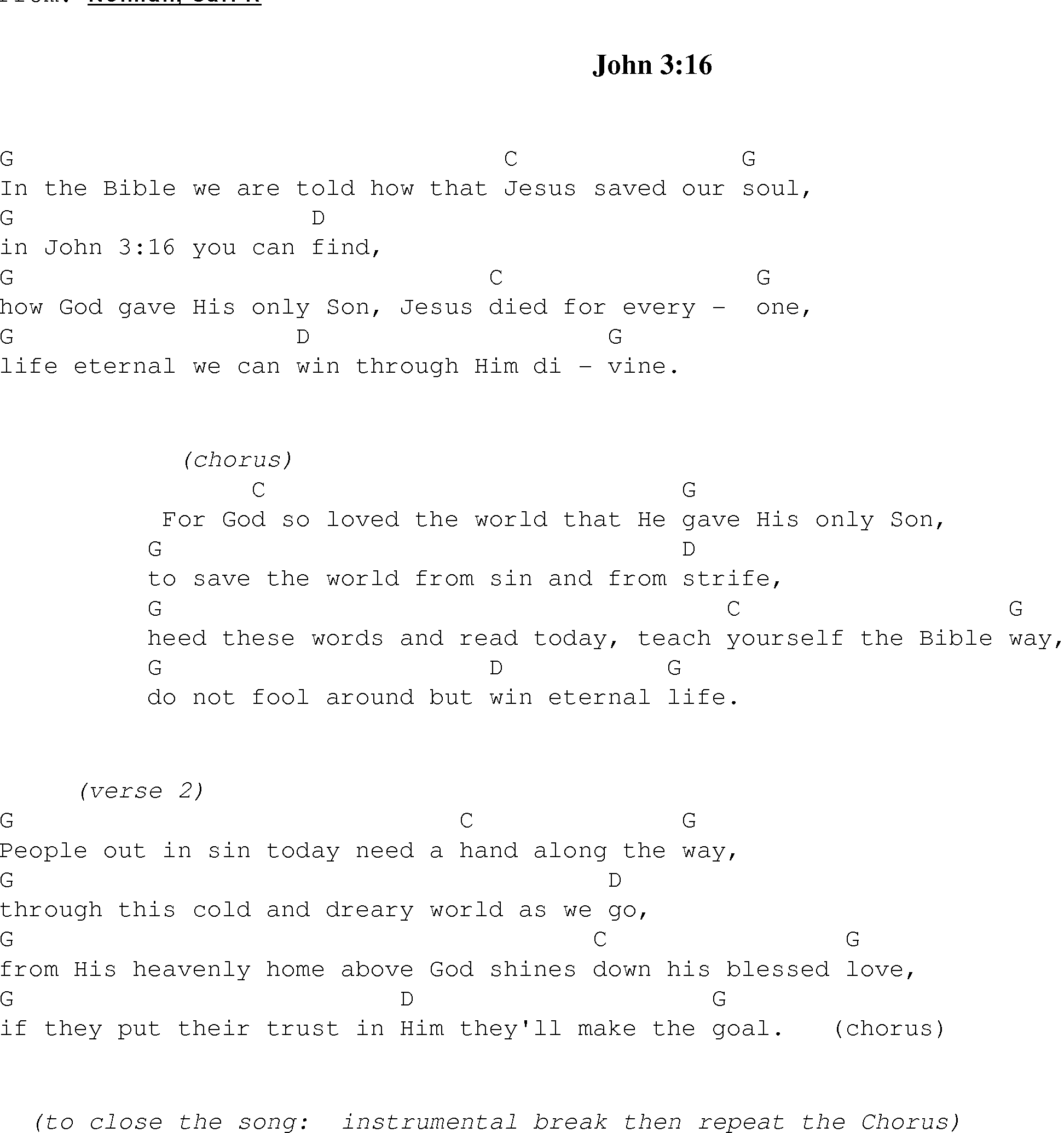 Gospel Song: john_3, lyrics and chords.