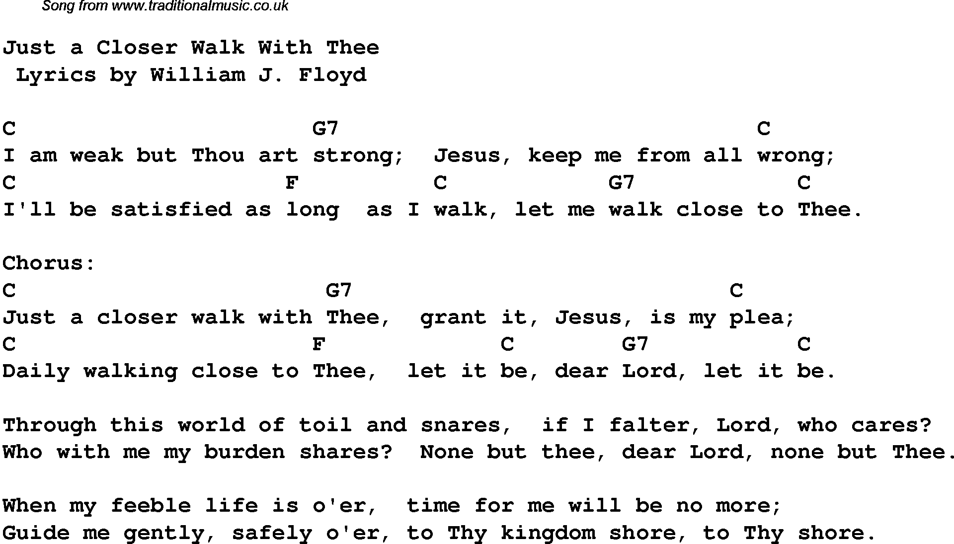 Gospel Song: just-a-closer-walk-with-thee, lyrics and chords.