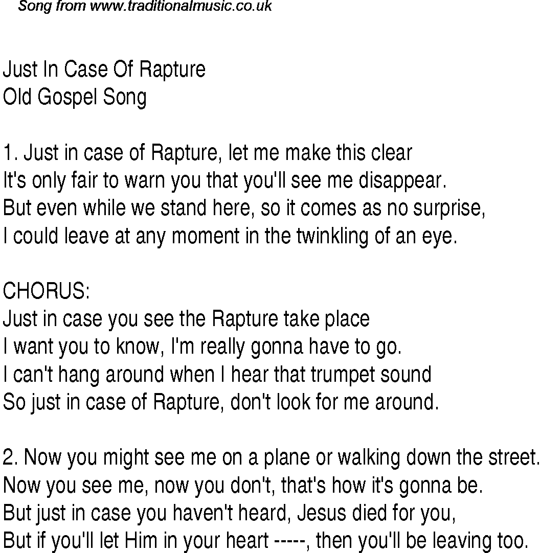 Gospel Song: just-in-case-of-rapture, lyrics and chords.