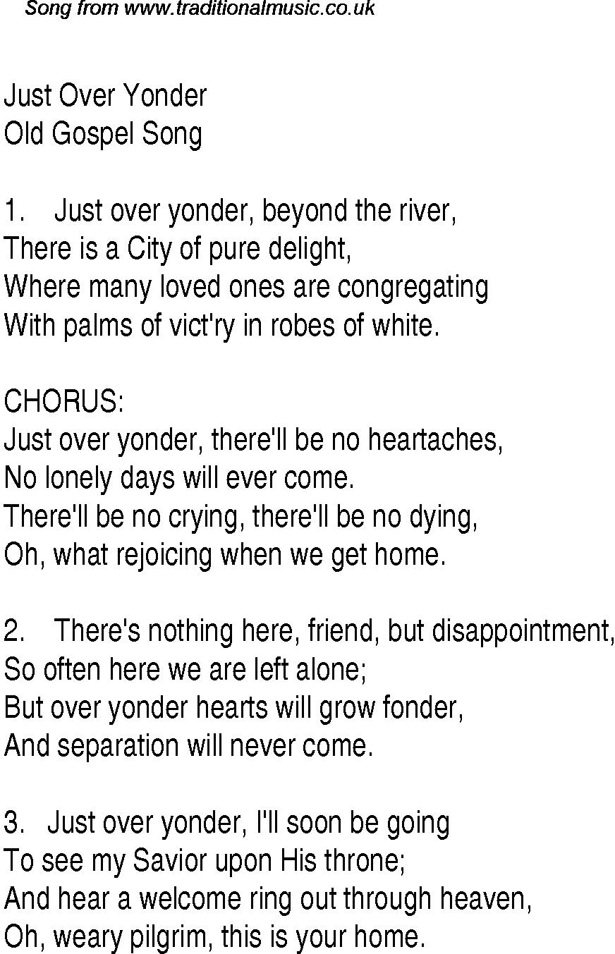 Gospel Song: just-over-yonder, lyrics and chords.