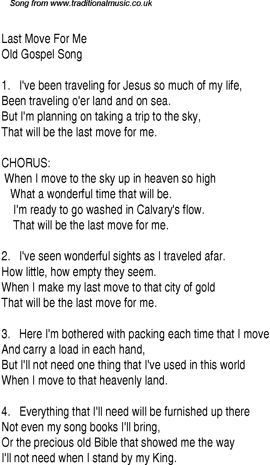 Gospel Song: last-move-for-me, lyrics and chords.