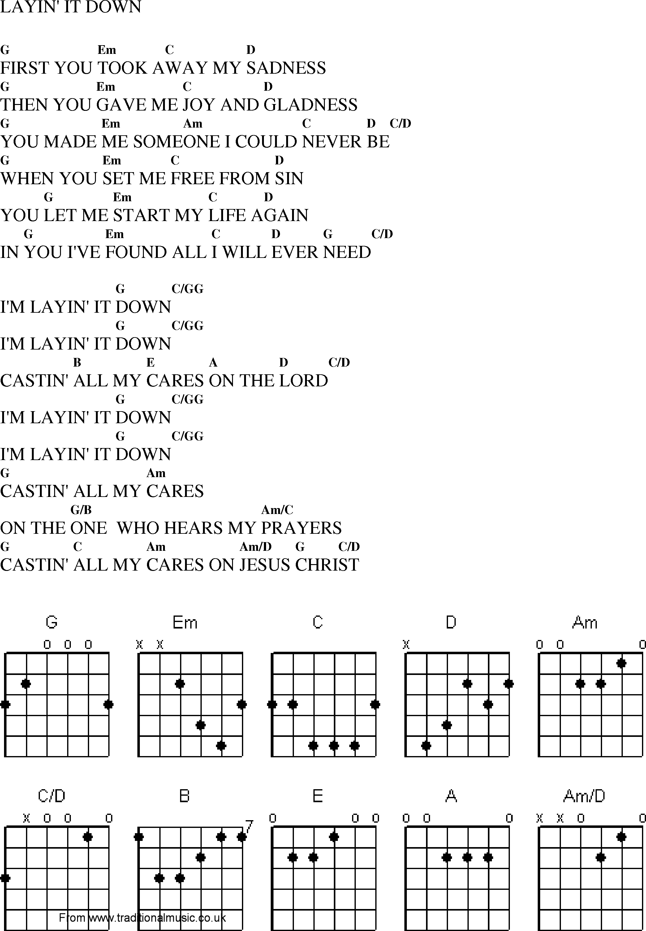 Gospel Song: layin_it_down, lyrics and chords.