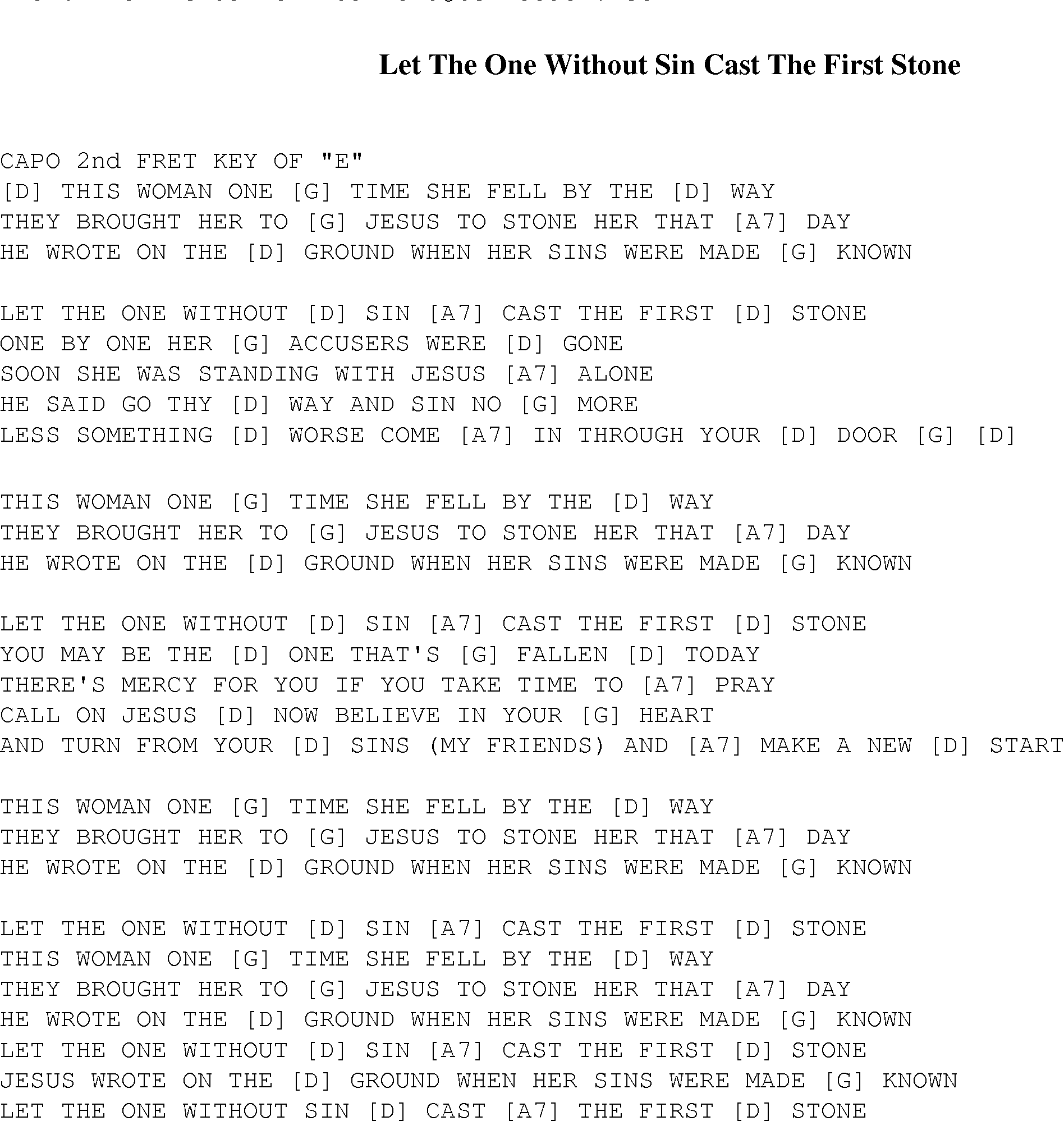Gospel Song: let_the_one_without_sin_cast_the_first_stone, lyrics and chords.