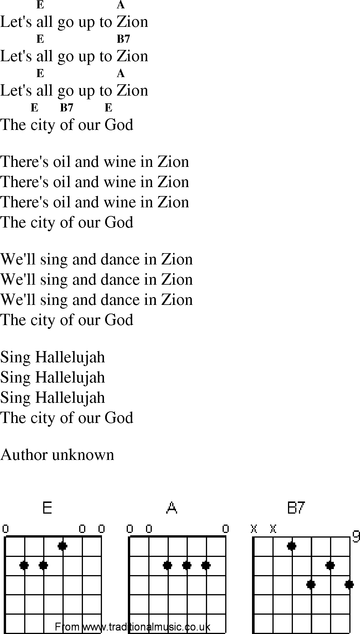 Gospel Song: lets_all_go_up_to_zion, lyrics and chords.