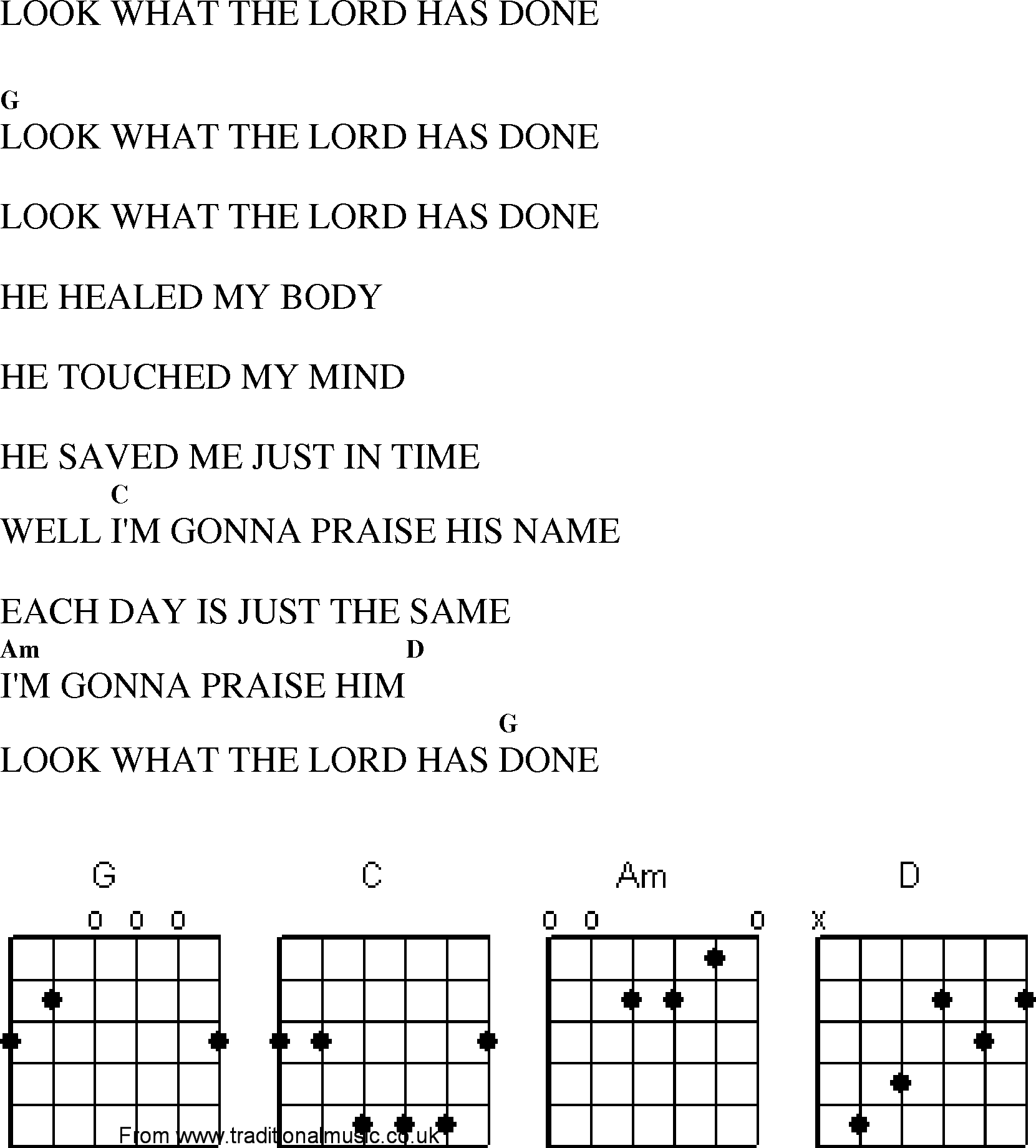 Gospel Song: look_what_the_lord_has_done, lyrics and chords.