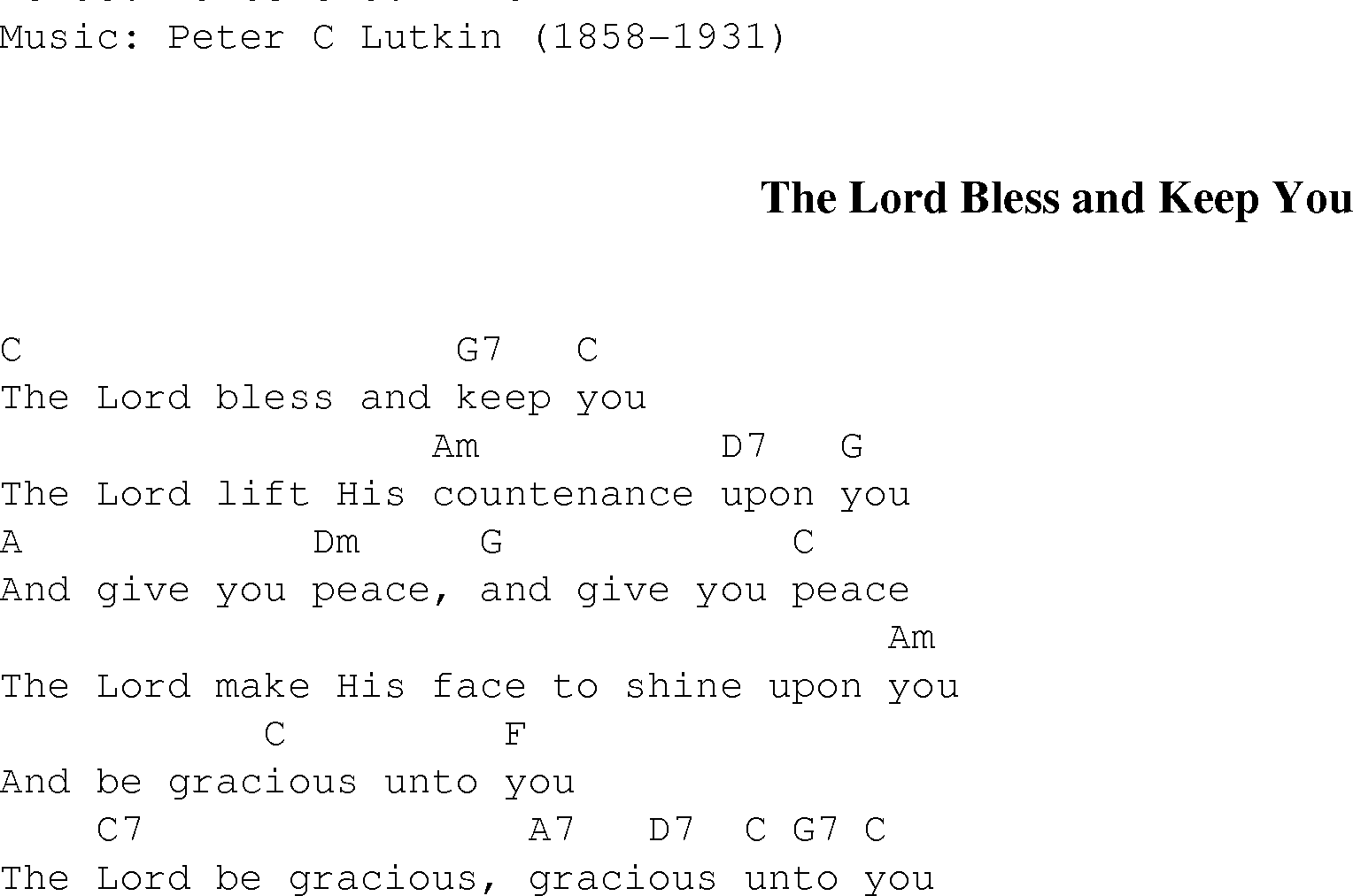 Gospel Song: lord_bless_and_keep_you, lyrics and chords.