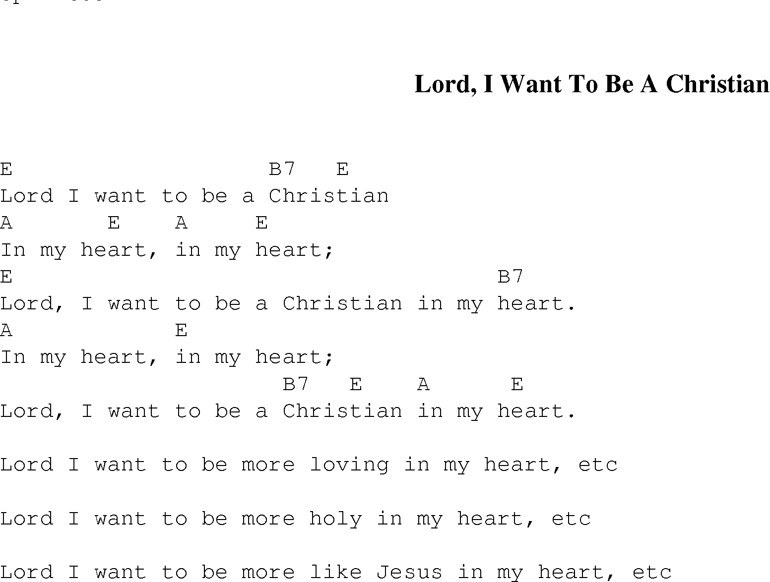 Gospel Song: lord_i_want_to_be_a_christian, lyrics and chords.