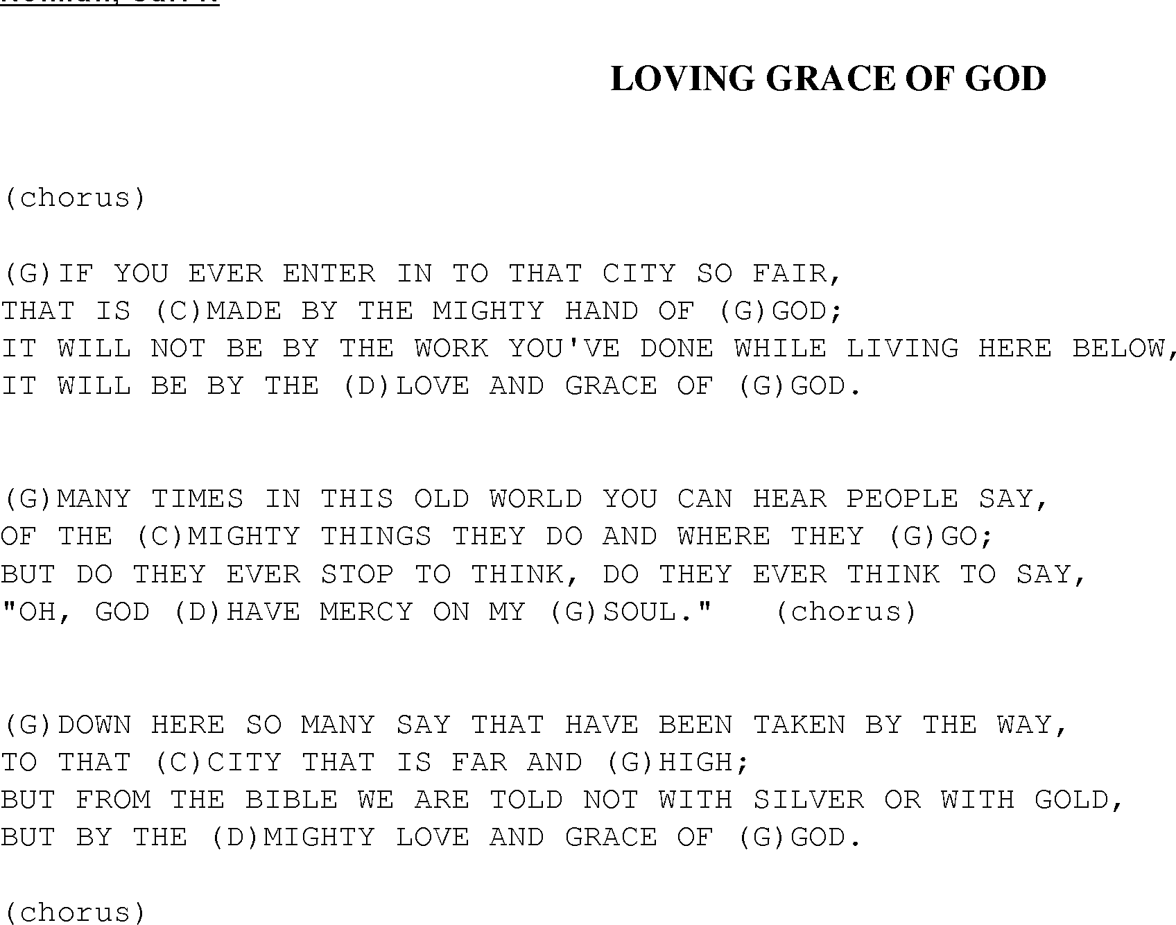 Gospel Song: loving_grace_of_god, lyrics and chords.