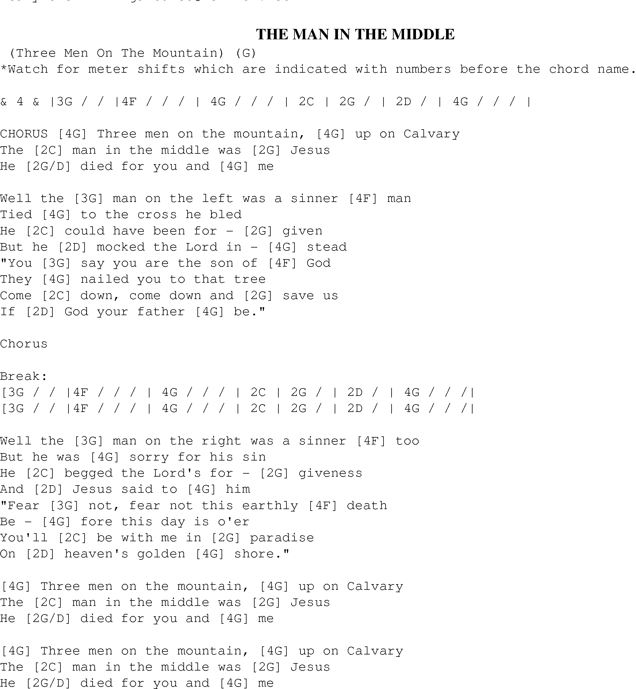 Gospel Song: man_in_the_middle, lyrics and chords.