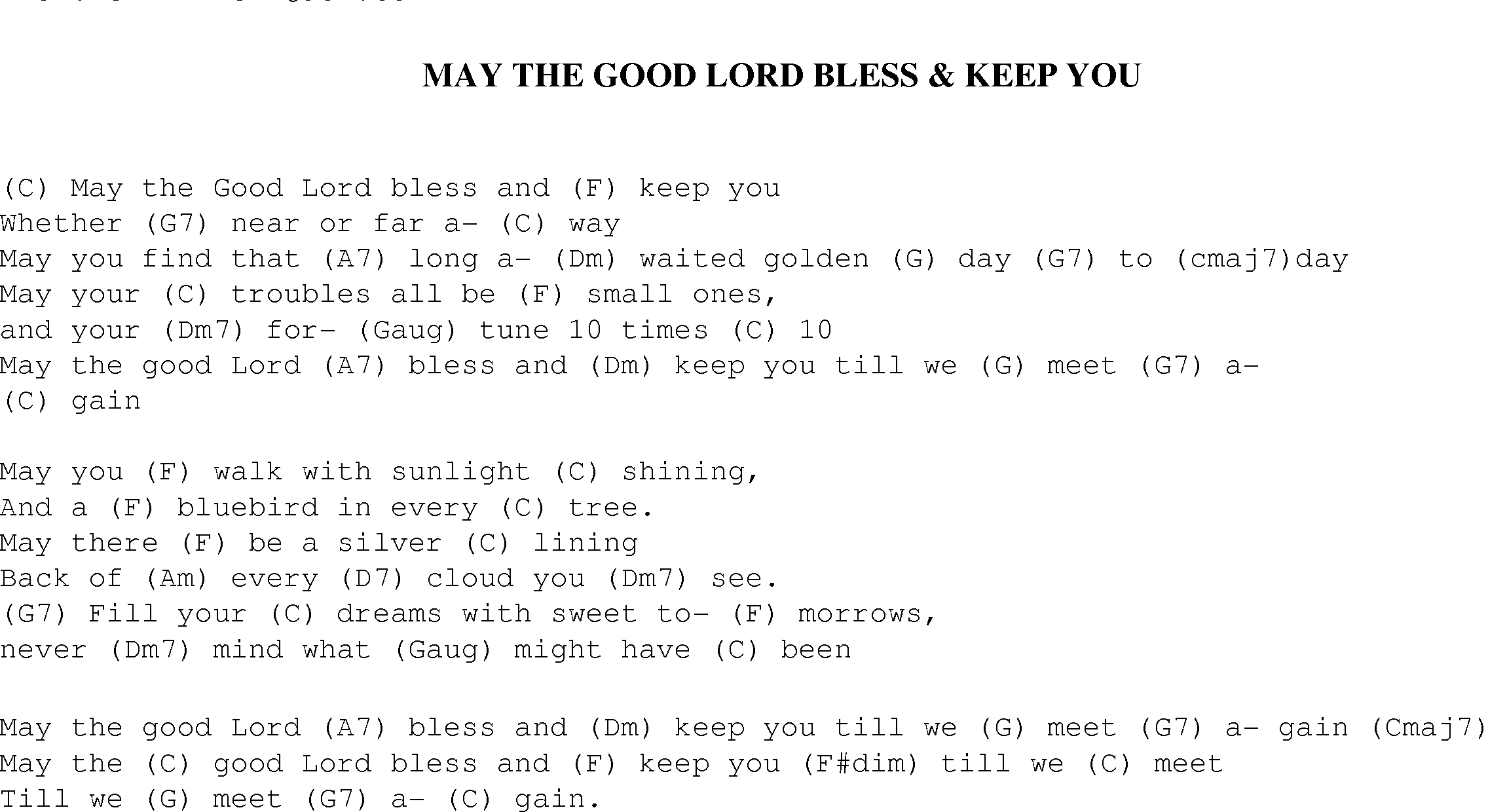 Gospel Song: may_good_lord_bless_keep_you, lyrics and chords.