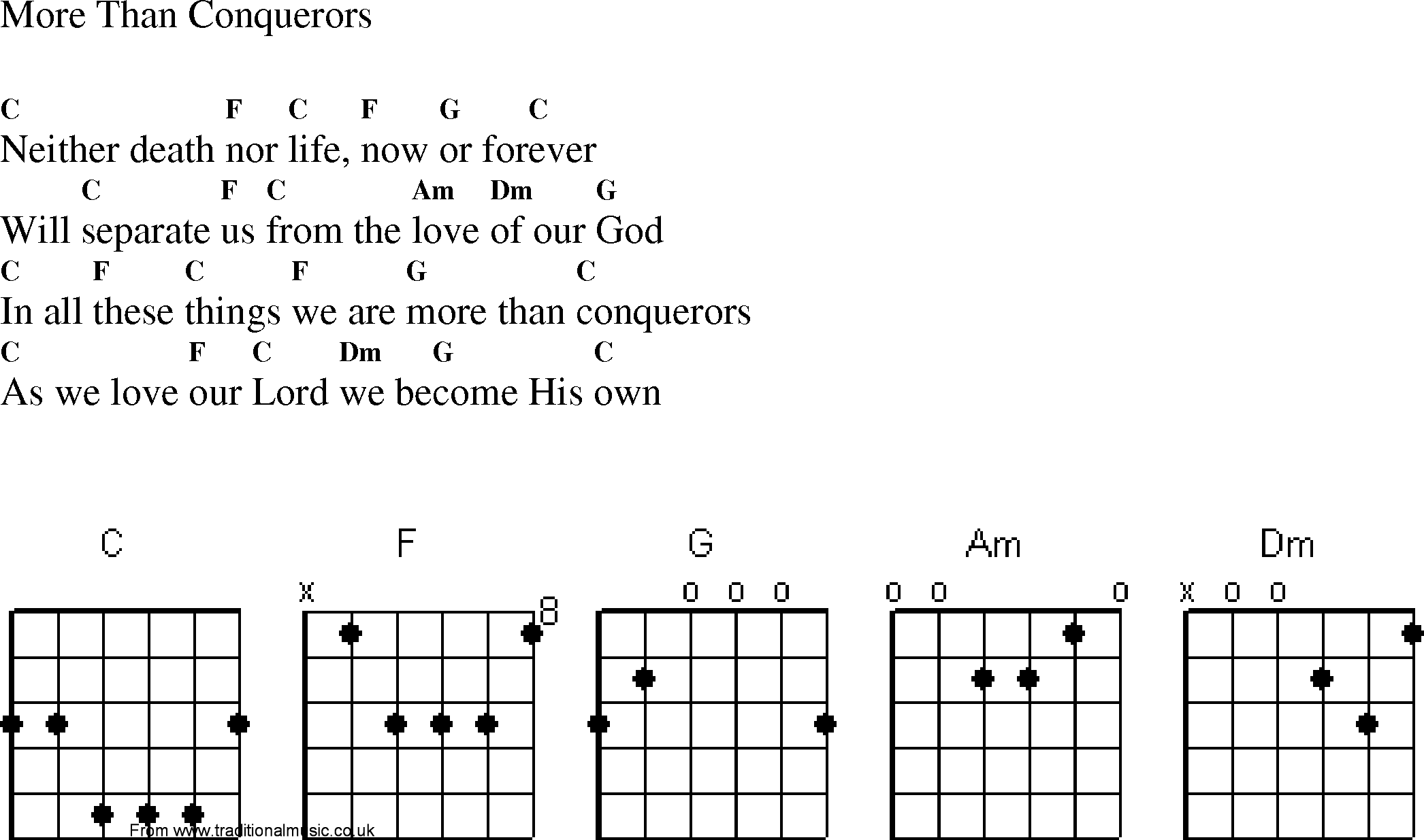 Gospel Song: more_than_conquerors, lyrics and chords.