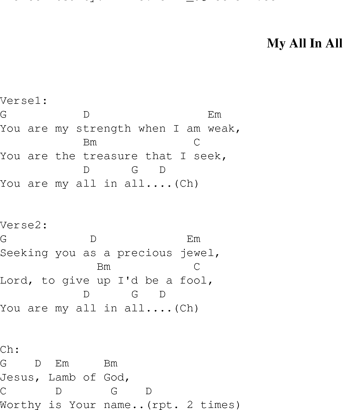 Gospel Song: my_all_in_all, lyrics and chords.