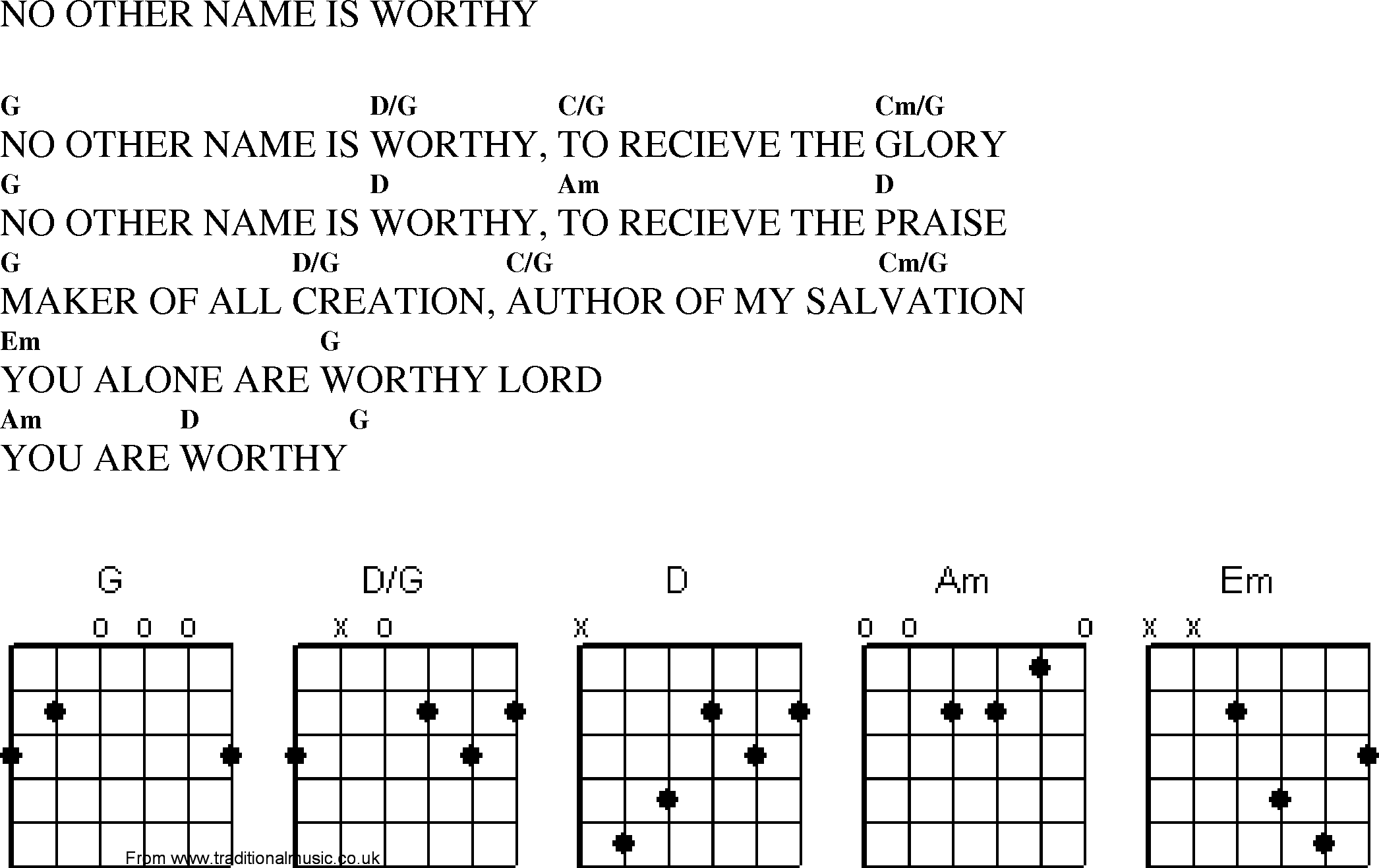 Gospel Song: no_other_name_is_worthy, lyrics and chords.