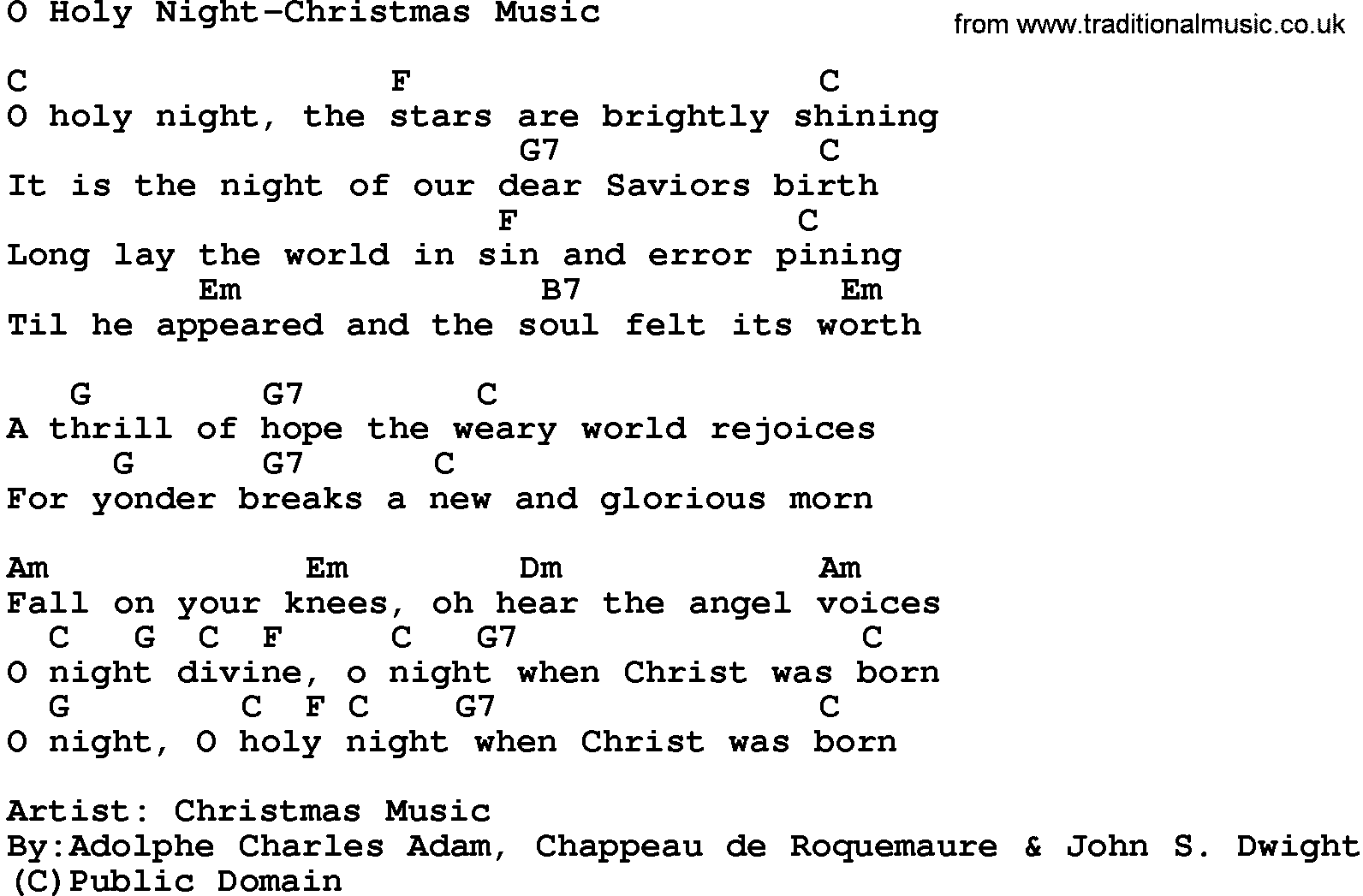 Gospel Song: O Holy Night-Christmas Music, lyrics and chords.