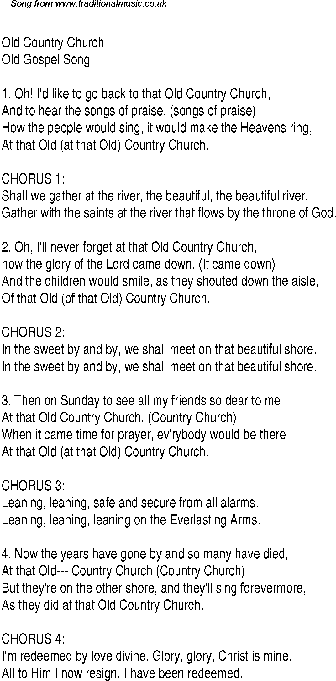 Gospel Song: old-country-church, lyrics and chords.
