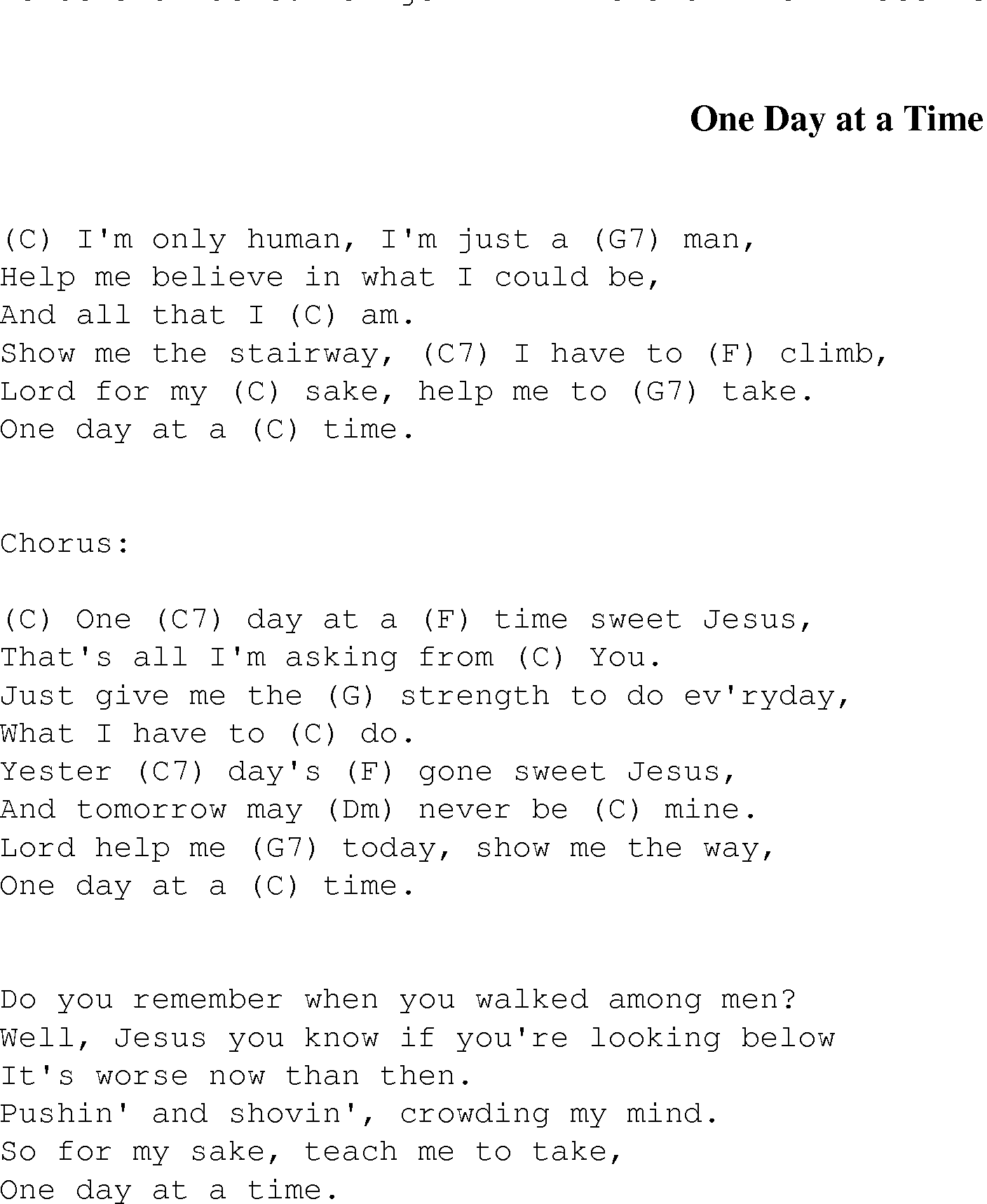 One Day At A Time Christian Gospel Song Lyrics And Chords