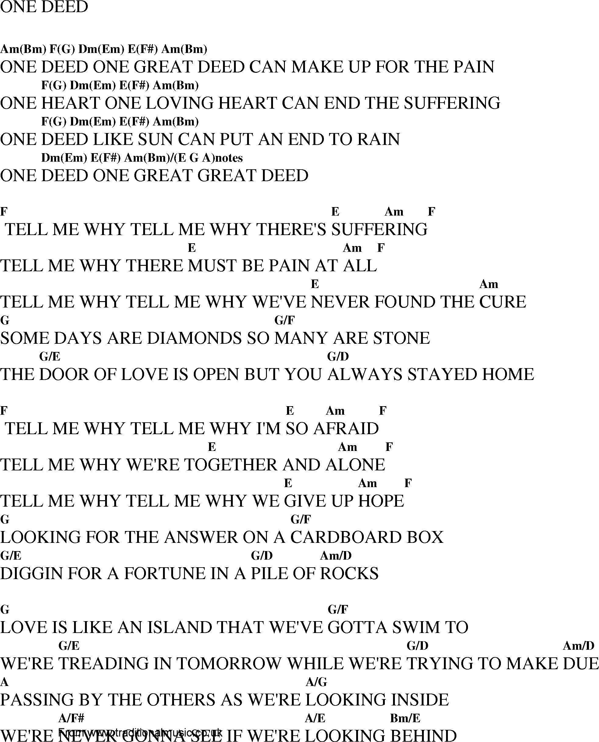 Gospel Song: one_deed, lyrics and chords.