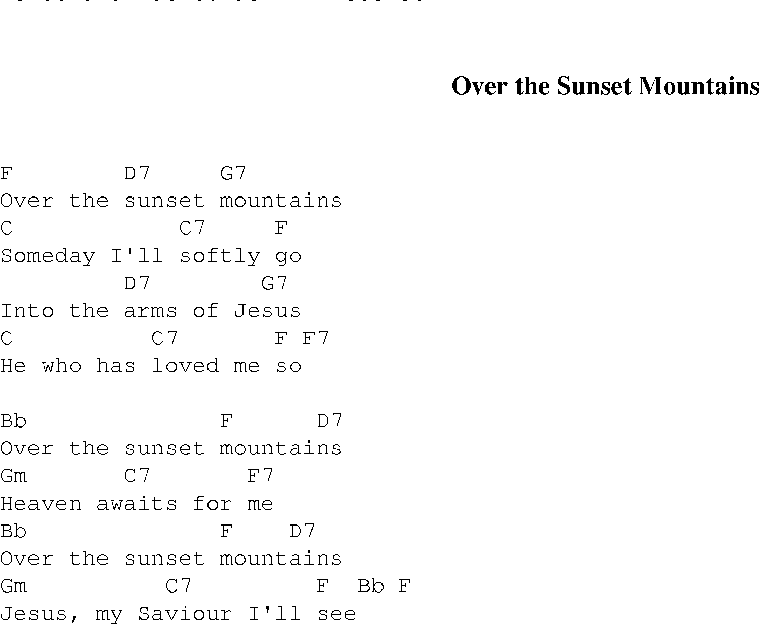 Gospel Song: over_the_sunset_mountains, lyrics and chords.