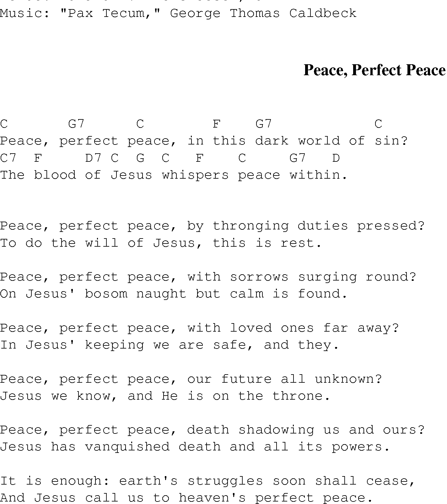 Gospel Song: peace_perfect_peace, lyrics and chords.