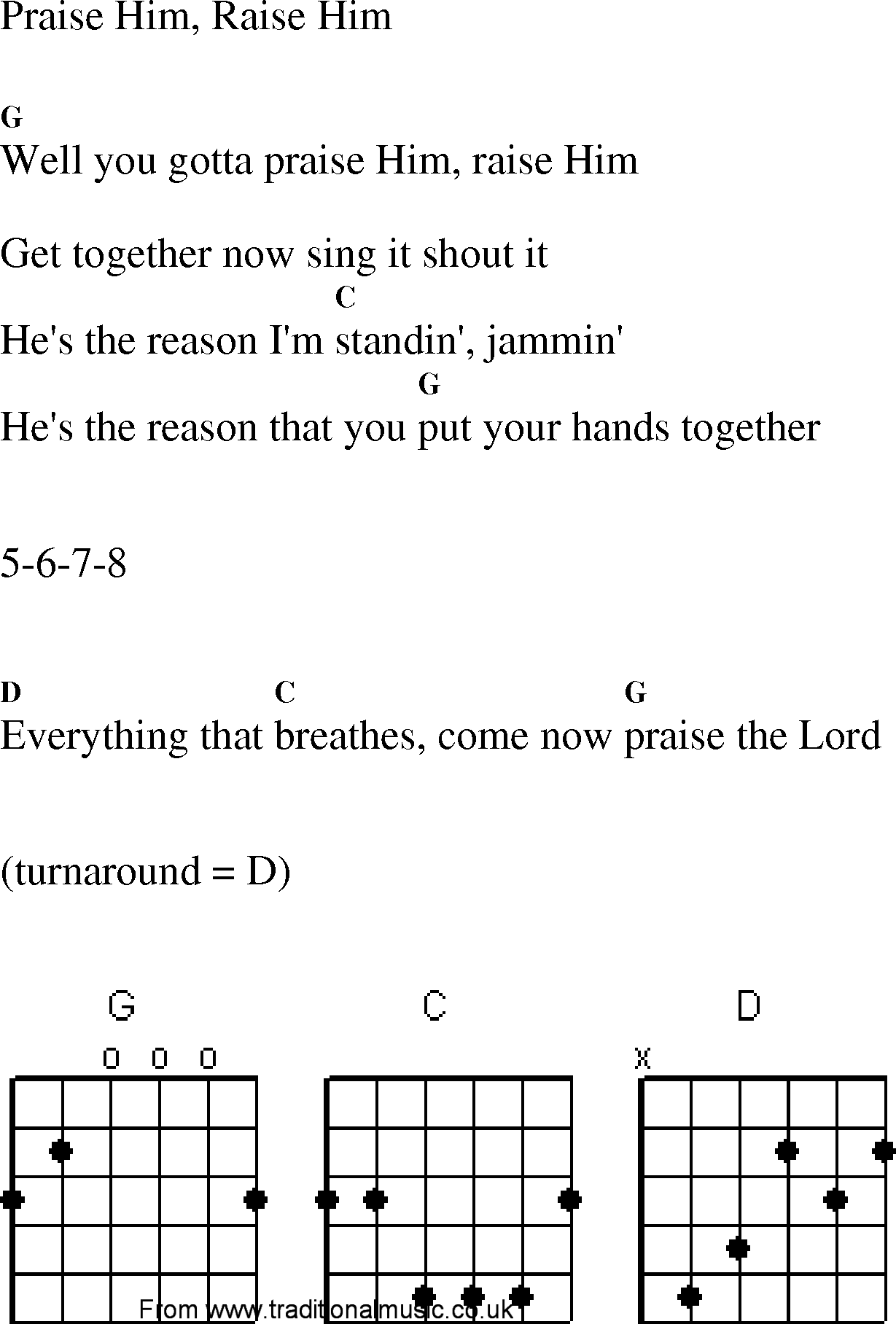 Gospel Song: praise_him_raise_him, lyrics and chords.
