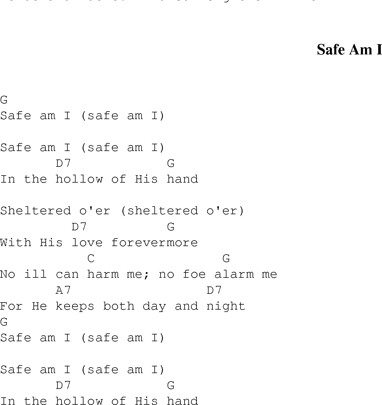 Gospel Song: safe_am_i, lyrics and chords.