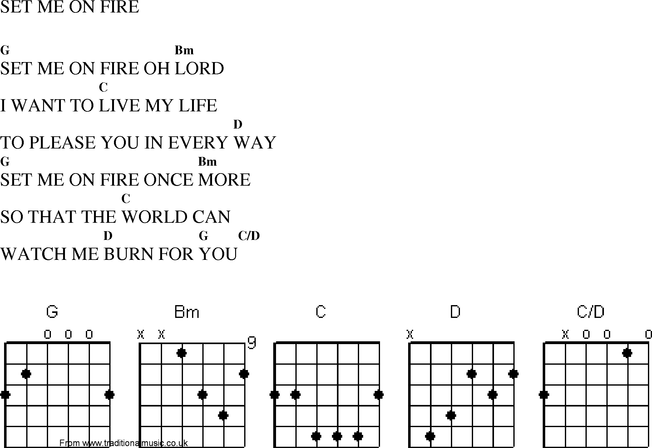 Gospel Song: set_me_on_fire, lyrics and chords.