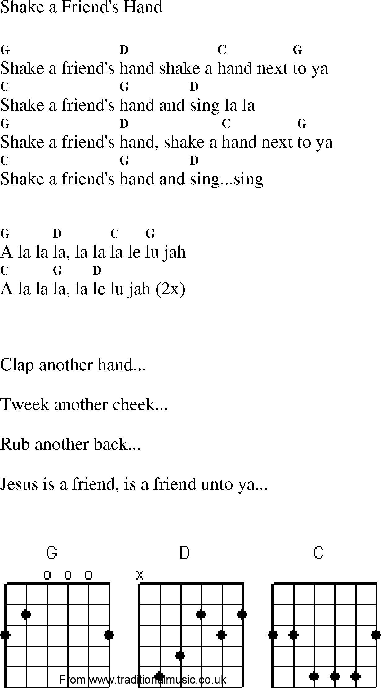 Gospel Song: shake_a_friends_hand, lyrics and chords.