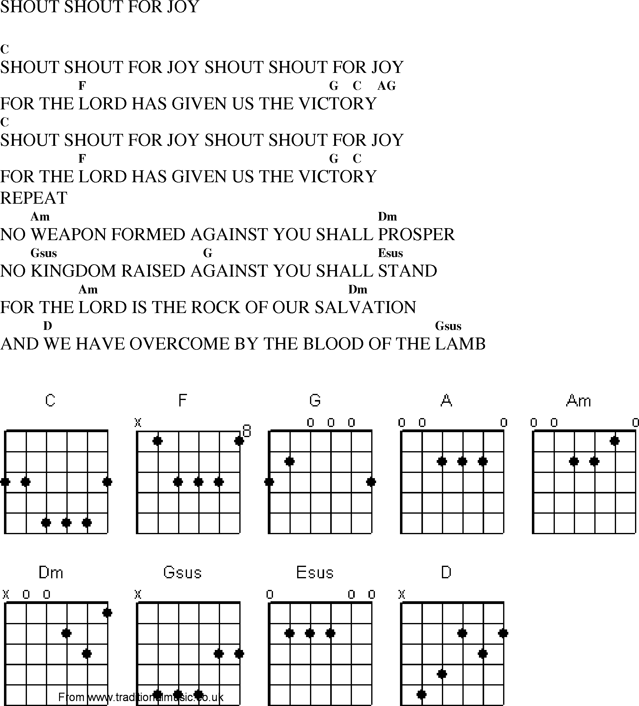 Gospel Song: shout_shout_for_joy, lyrics and chords.