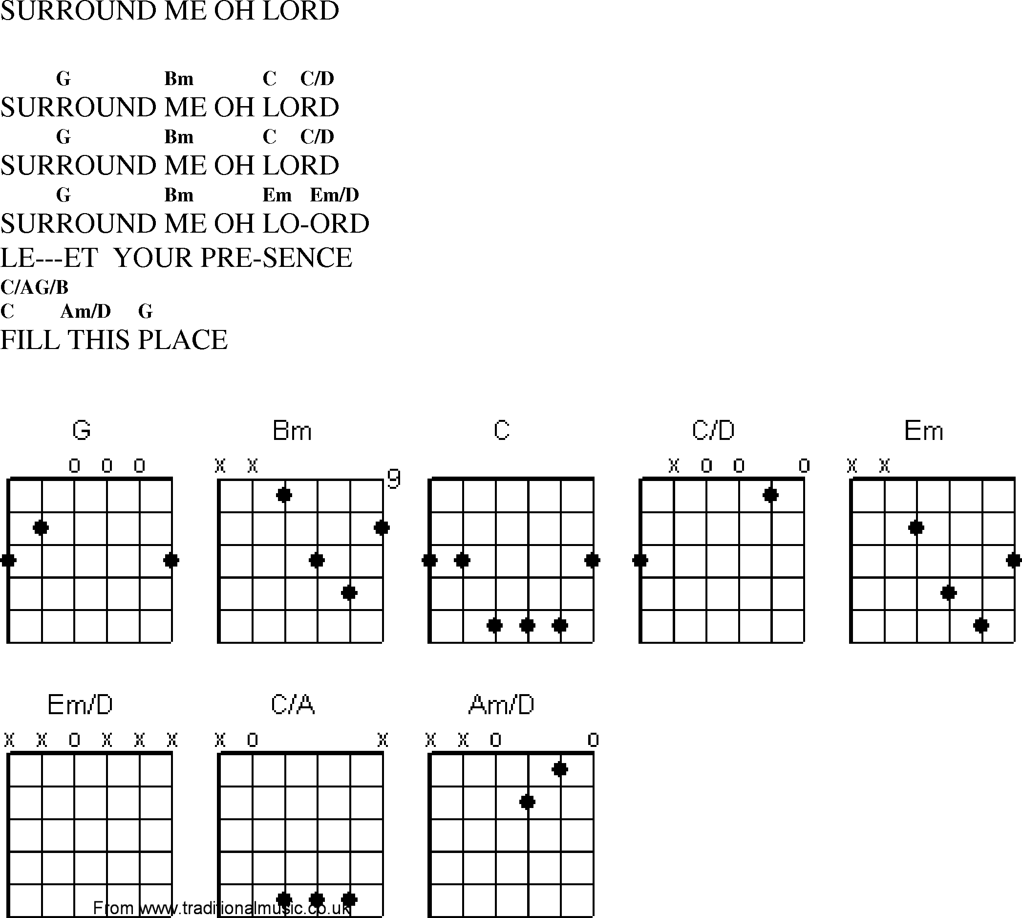 Gospel Song: surround_me_oh_lord, lyrics and chords.