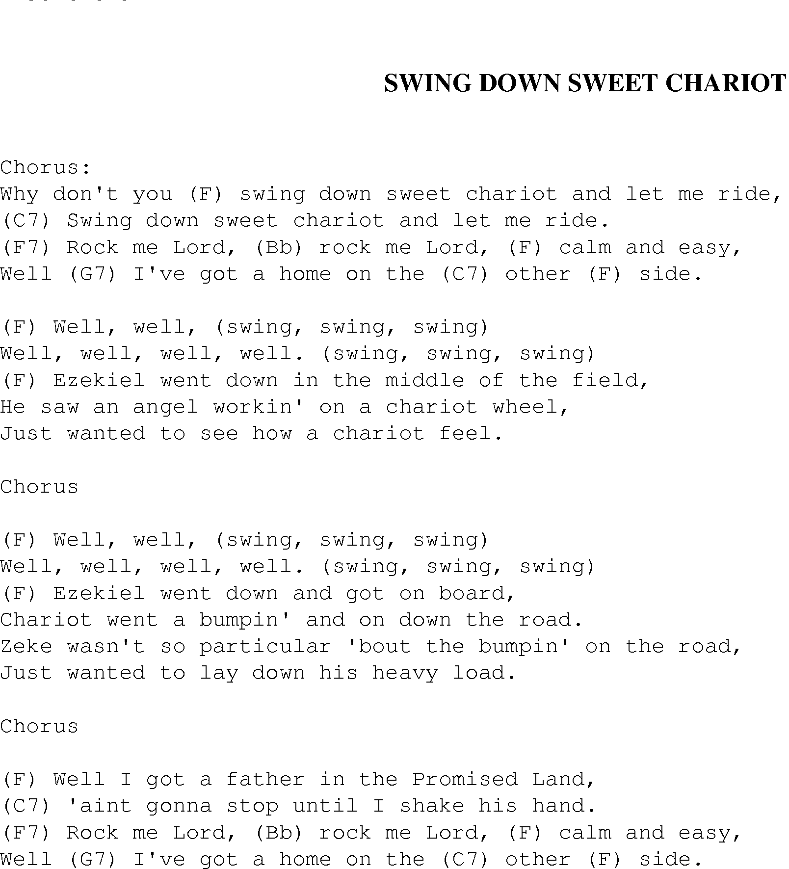 Gospel Song: swing_down, lyrics and chords.