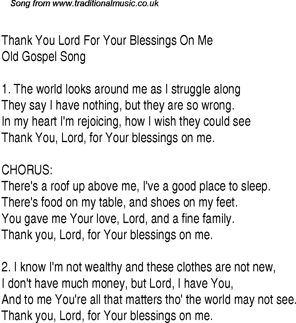 Gospel Song: thank-you-lord-for-your-blessings-on-me, lyrics and chords.