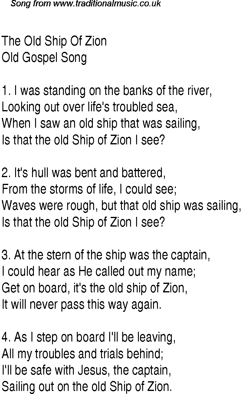 The Old Ship Of Zion - Christian Gospel Song Lyrics and Chords